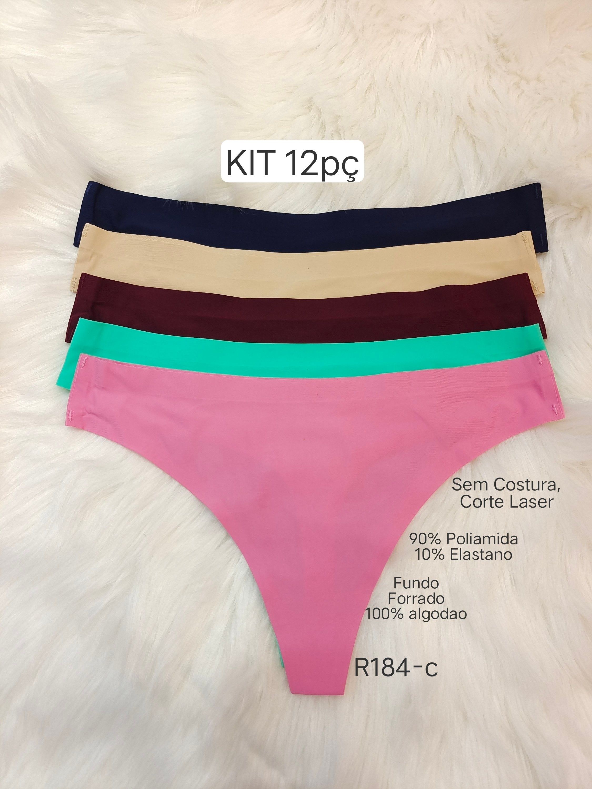 Kit 12 pç Calcinhas Tangao Conforto
Sem Costura Corte a Laser WHJ-03B/R184C