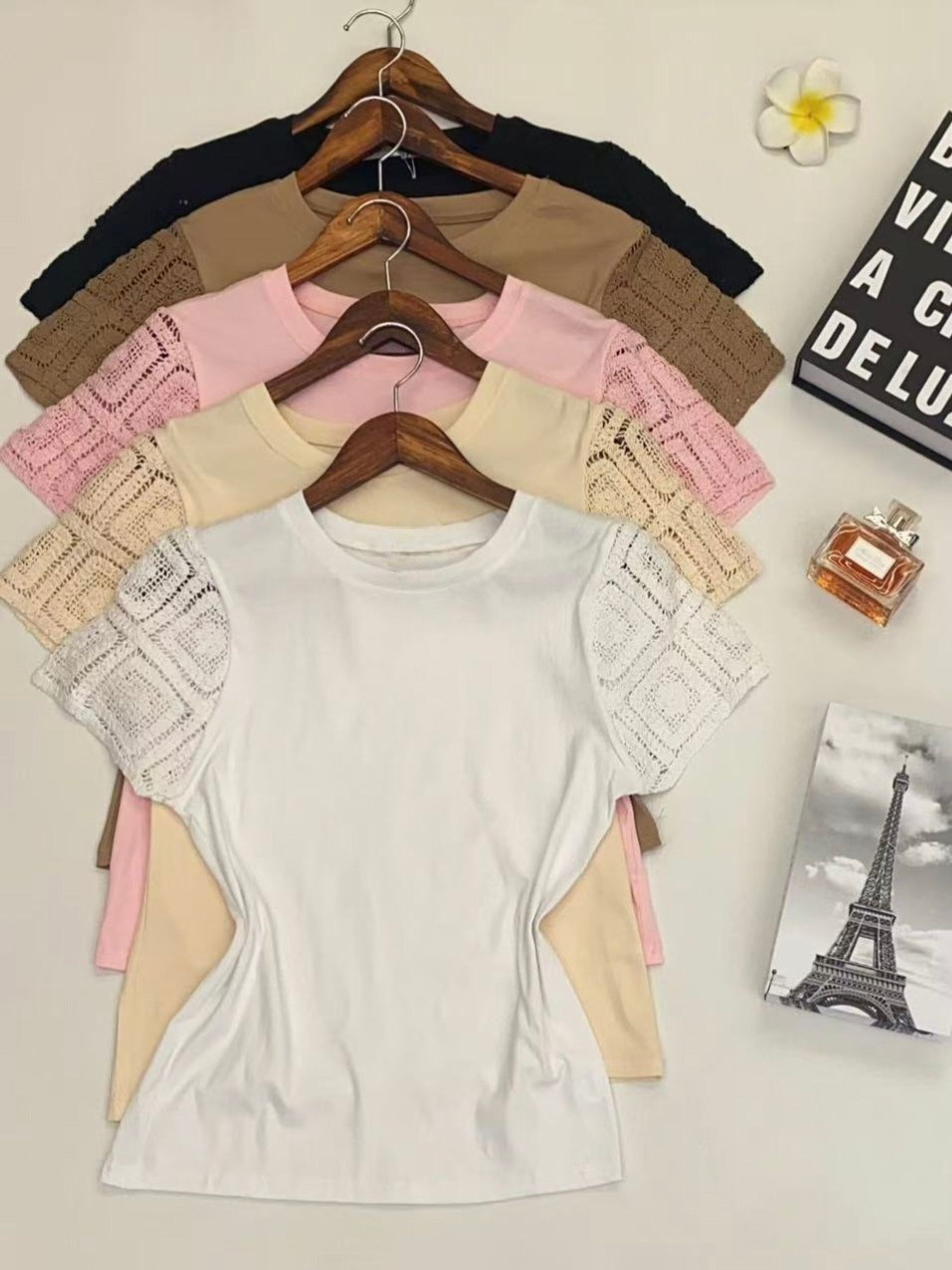 Camiseta bordado Algodão importado femininas modas MXY5032-5