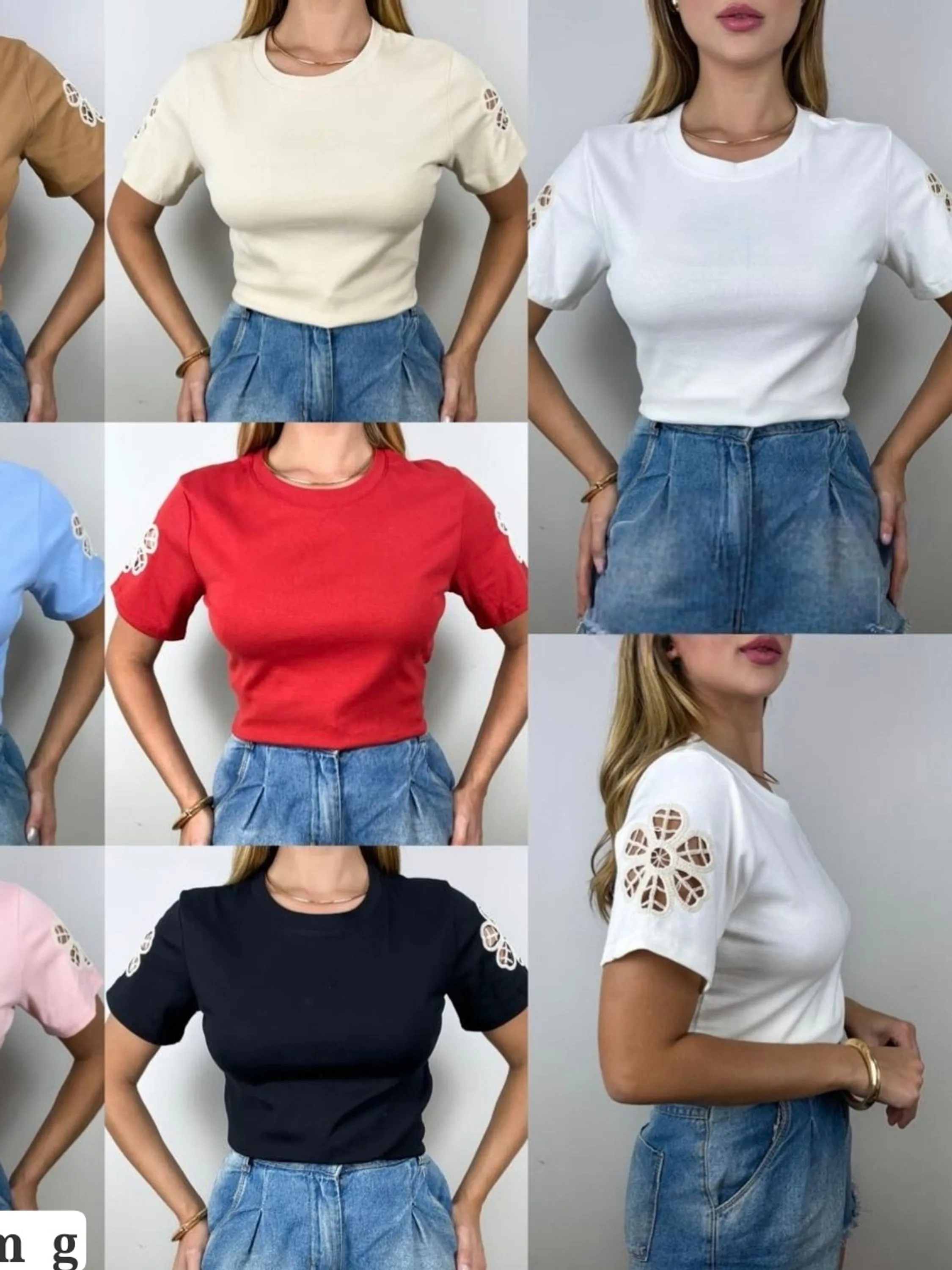 Camiseta bordado Algodão importado femininas modas LF72558