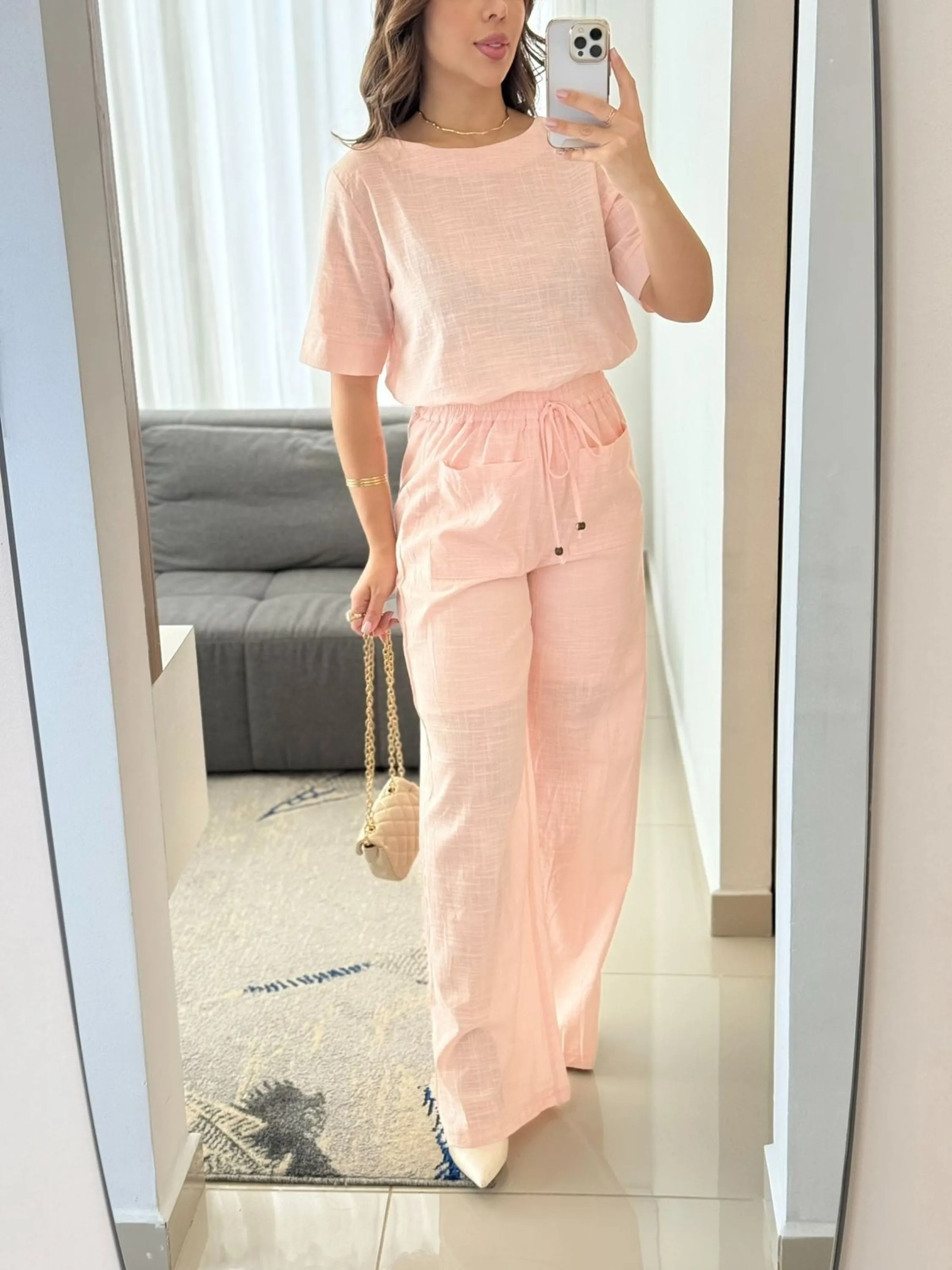 conjunto Linho importado femininas （calça+forro） LD44457