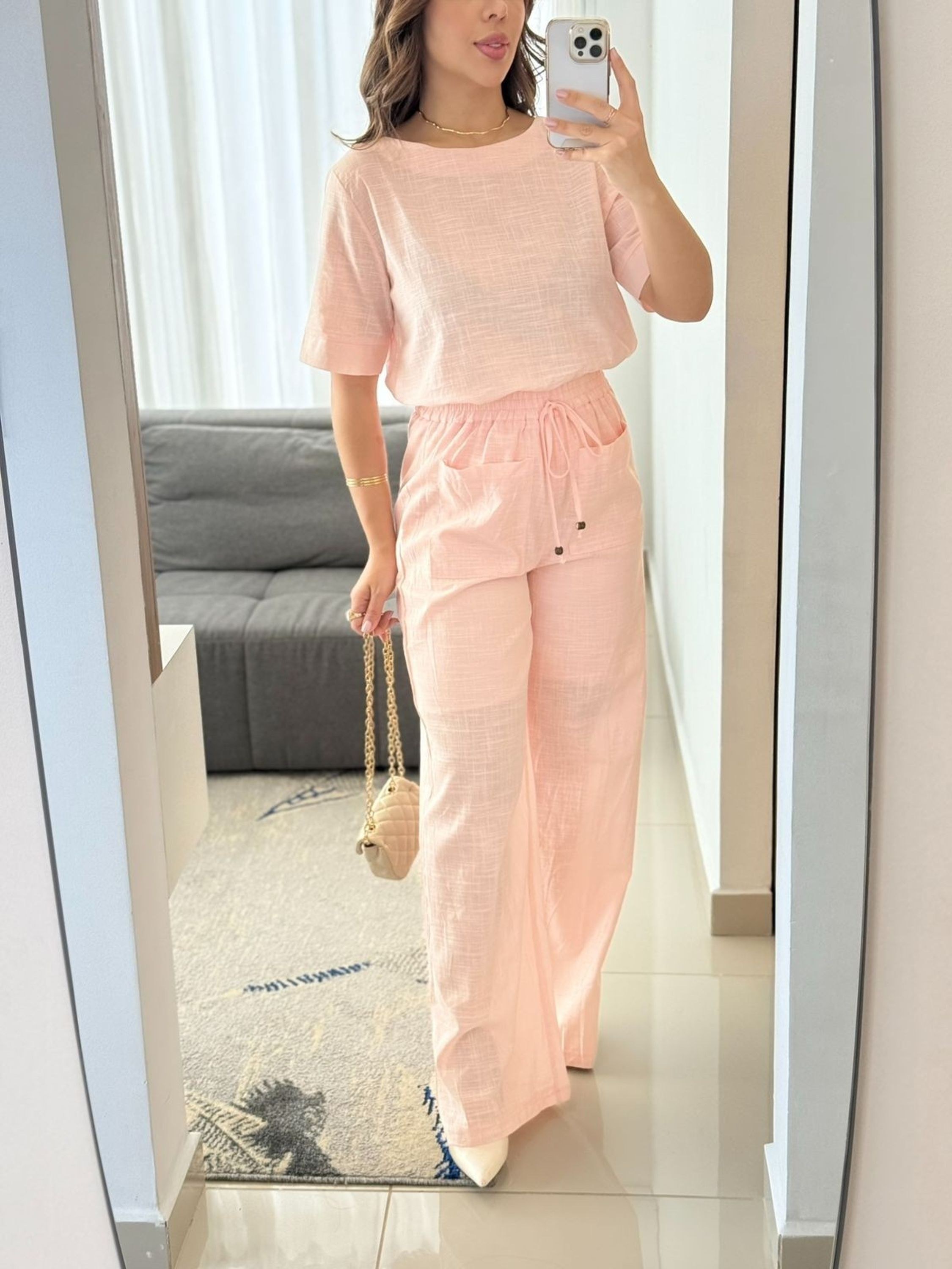 conjunto Linho importado femininas (calça+forro) LD44457