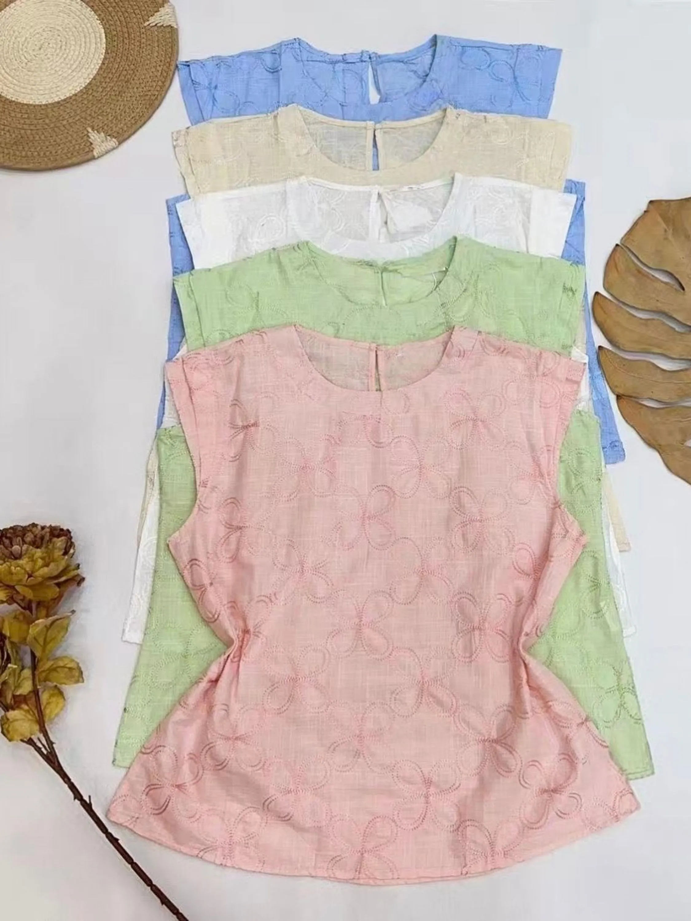 Regata plus size Linho bordado importado femininas LF1348P