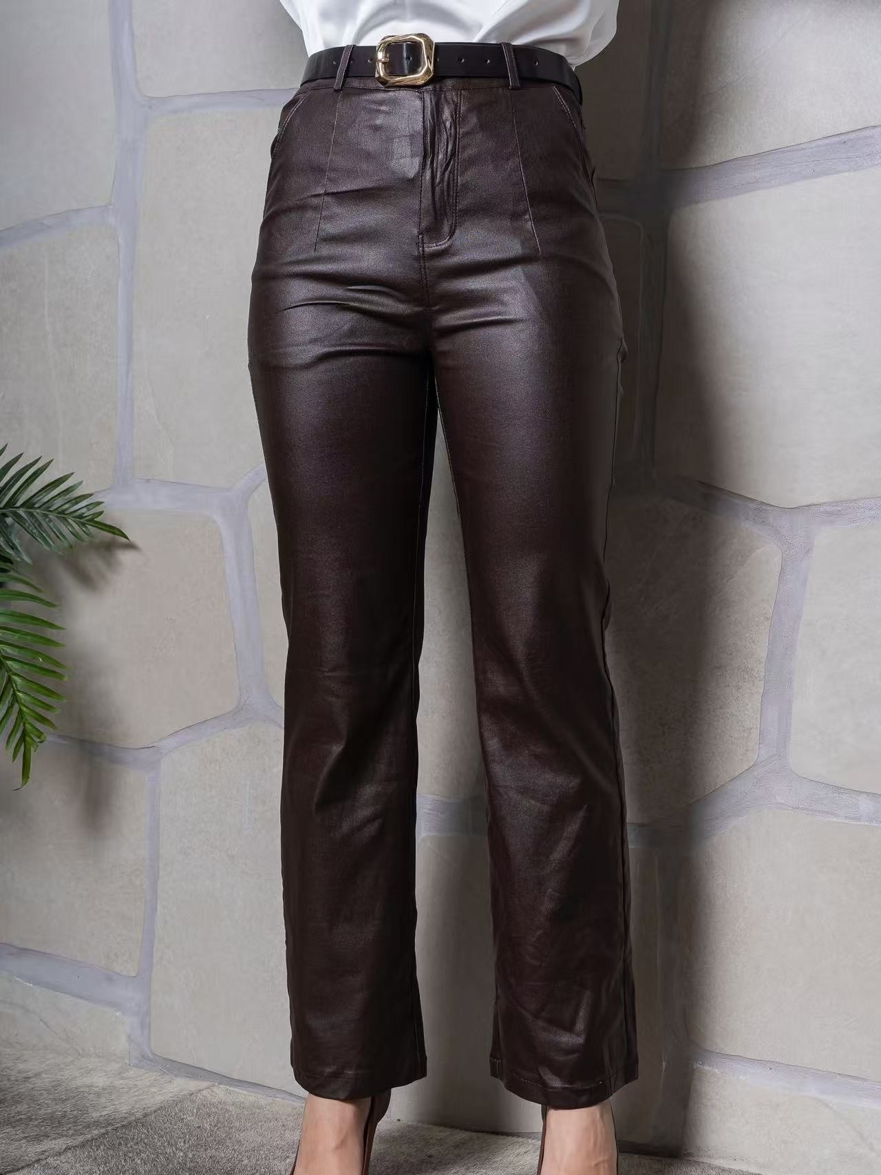 calça pantalona Resnada com cinto importado femininas 4032