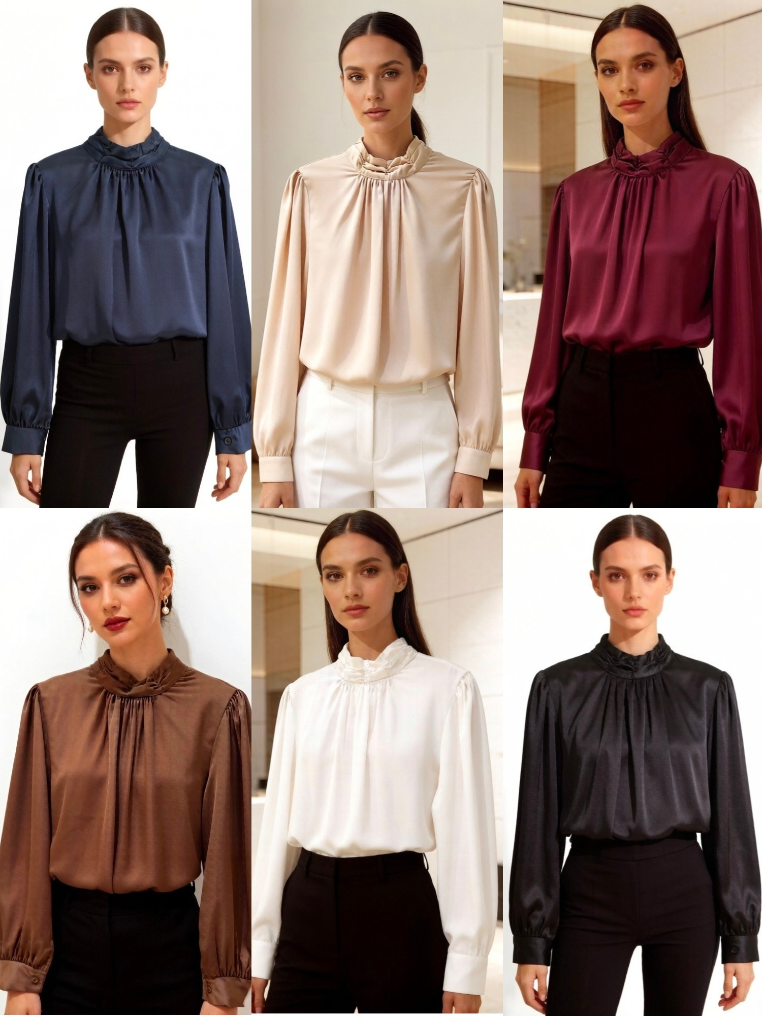 camisa cetim gola Alrto importado femininas modas T43238