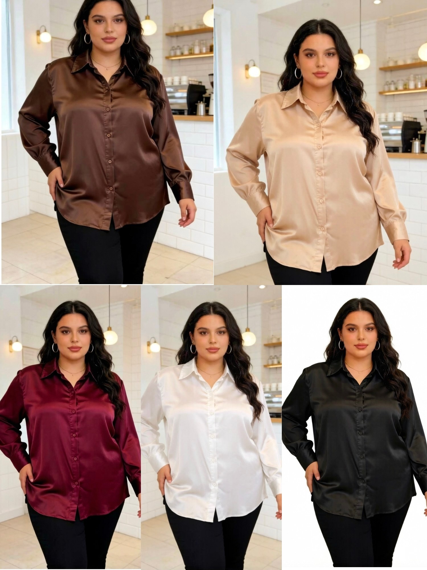 camisa cetim plus size importado femininas modas LD23602P