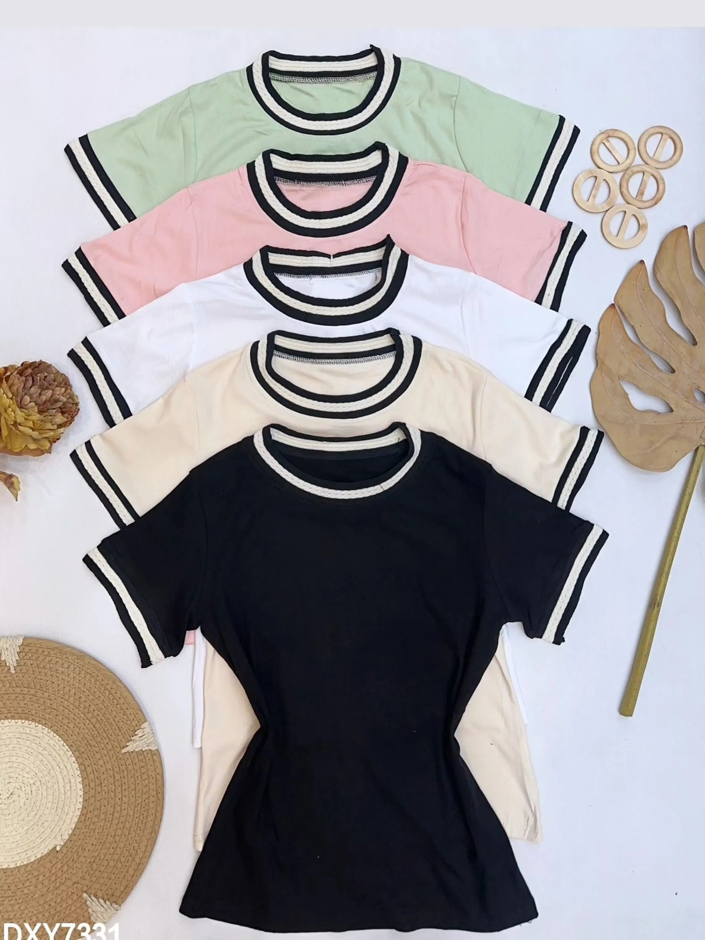 Camiseta bordado Algodão importado femininas modas DXY7331