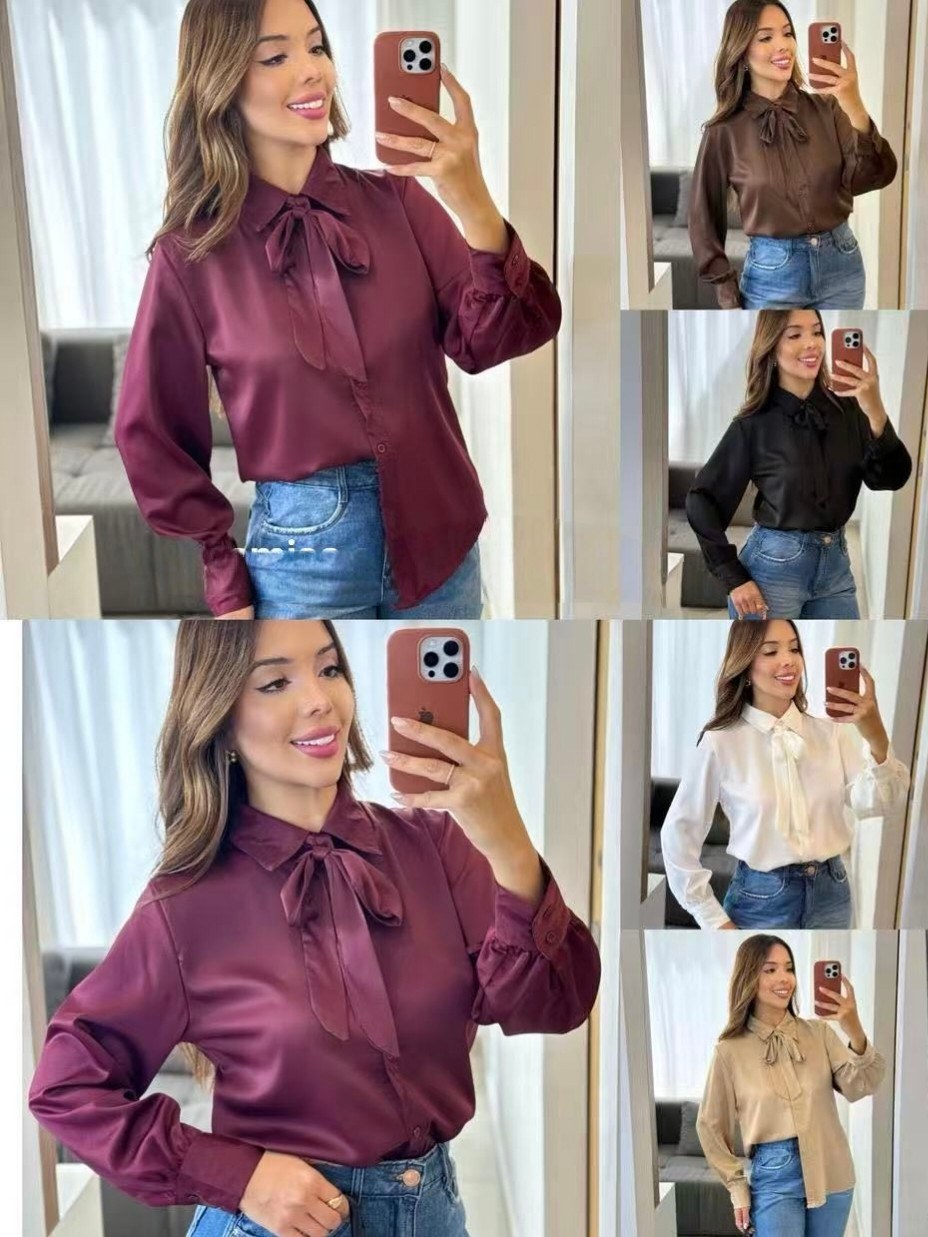 camisa cetim importado femininas modas LD23645