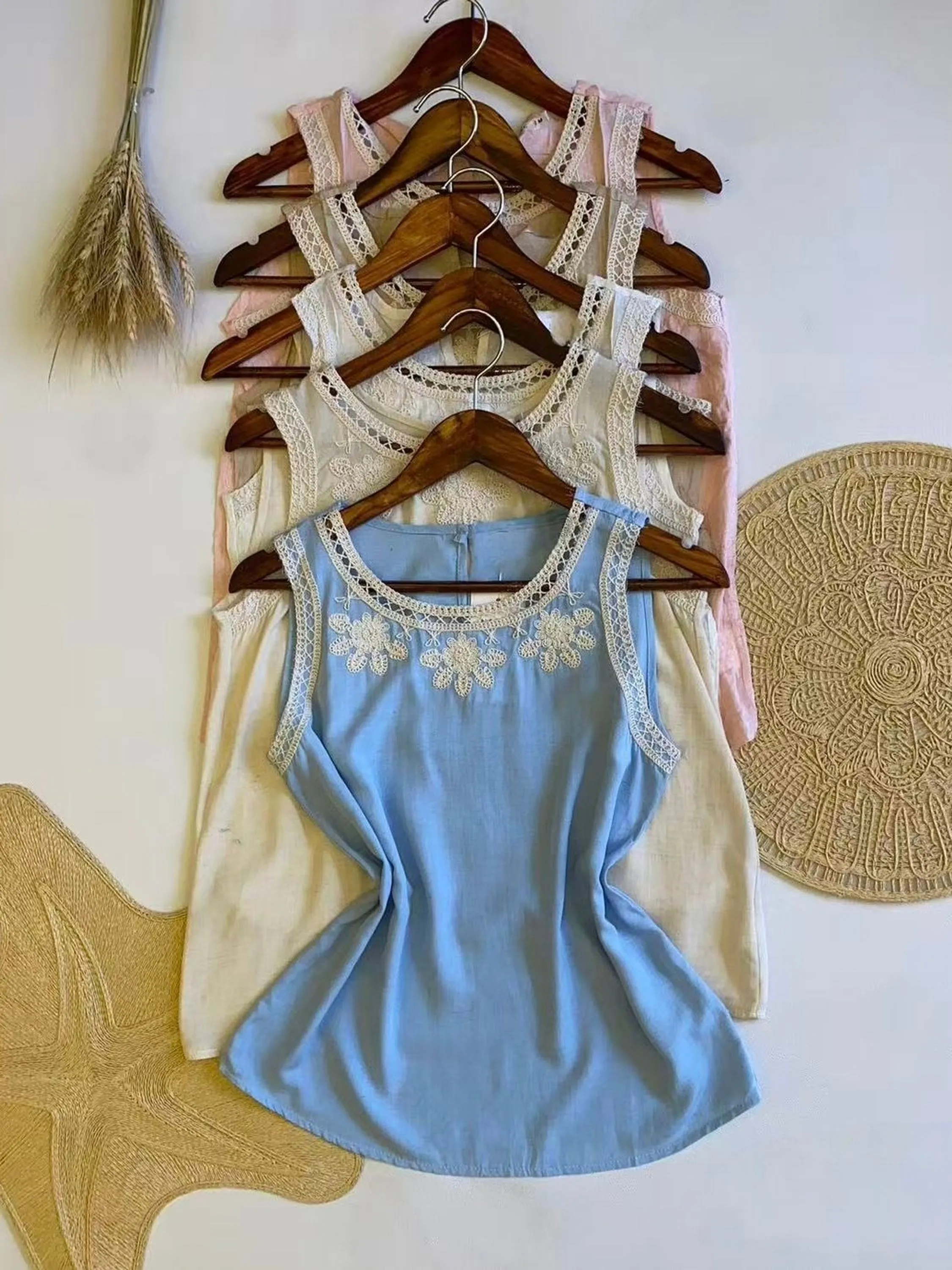 Regata bordado Linho importado femininas modas M10934