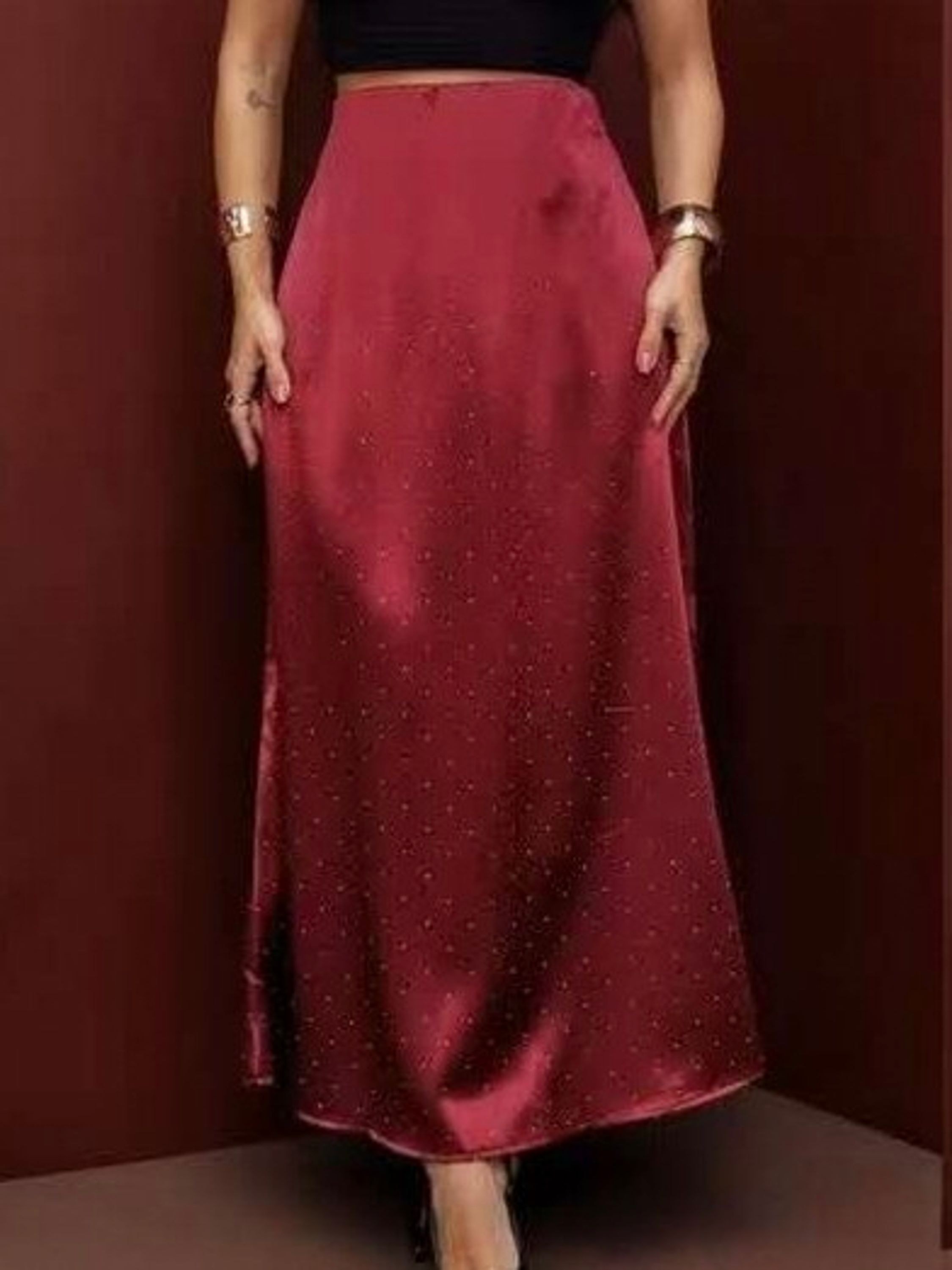 Saia longa Cetim com Strass importado femininas modas A948