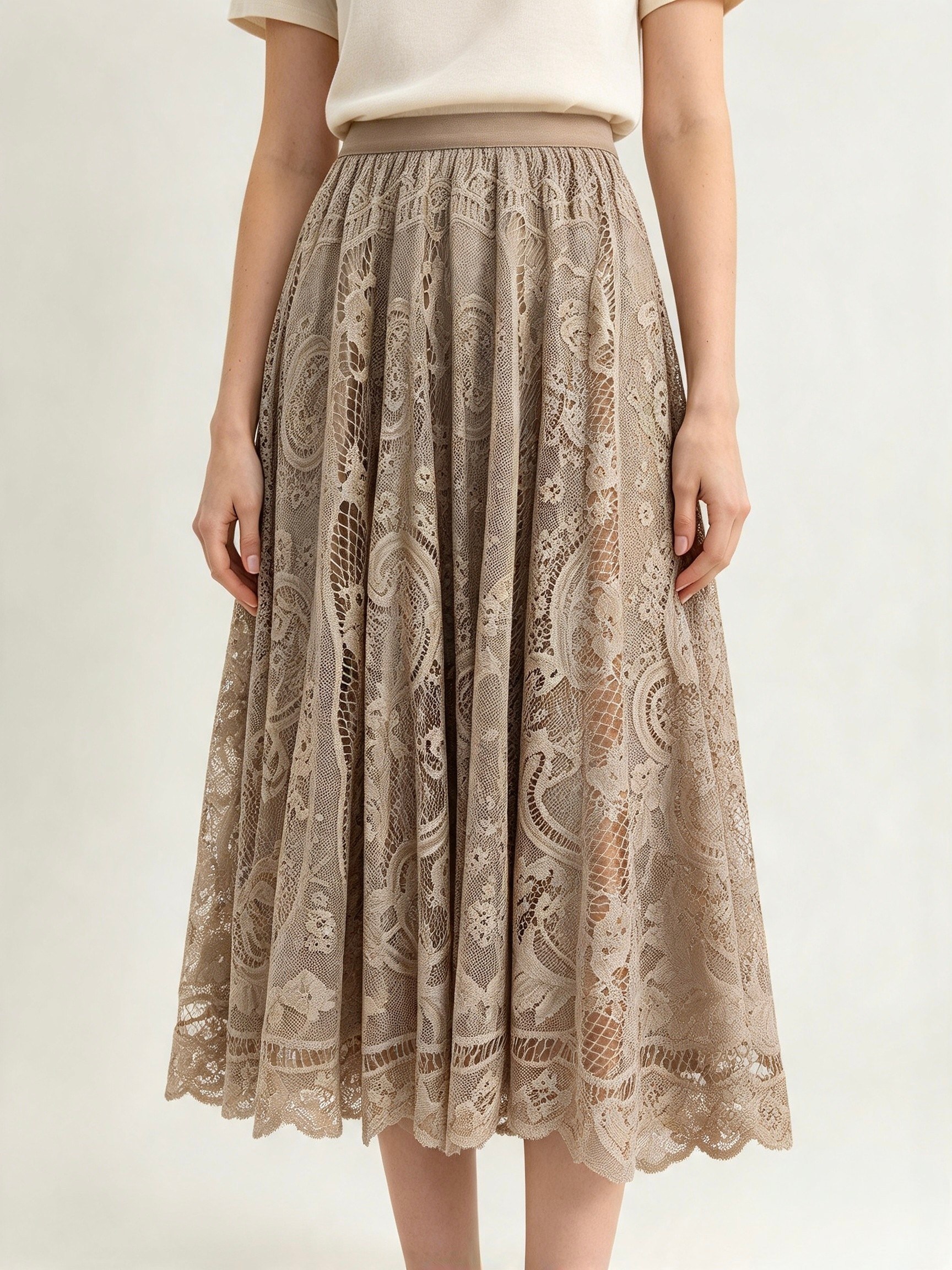 Saia midi de Renda importado femininas modas Wk-409