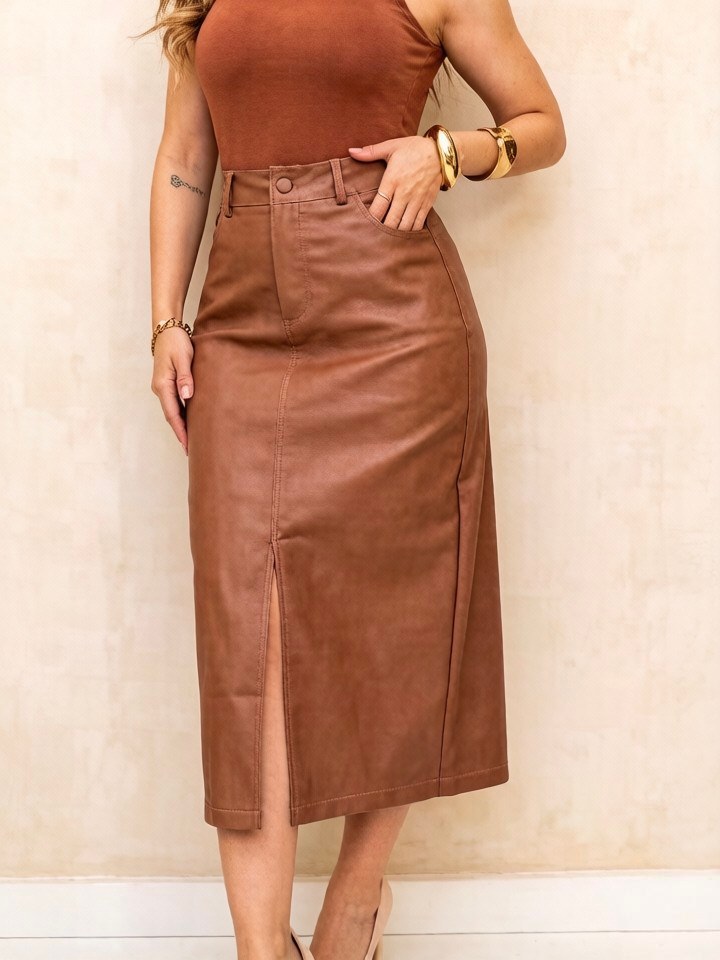 Saia Resnada midi com Elastano importado femininas ER239