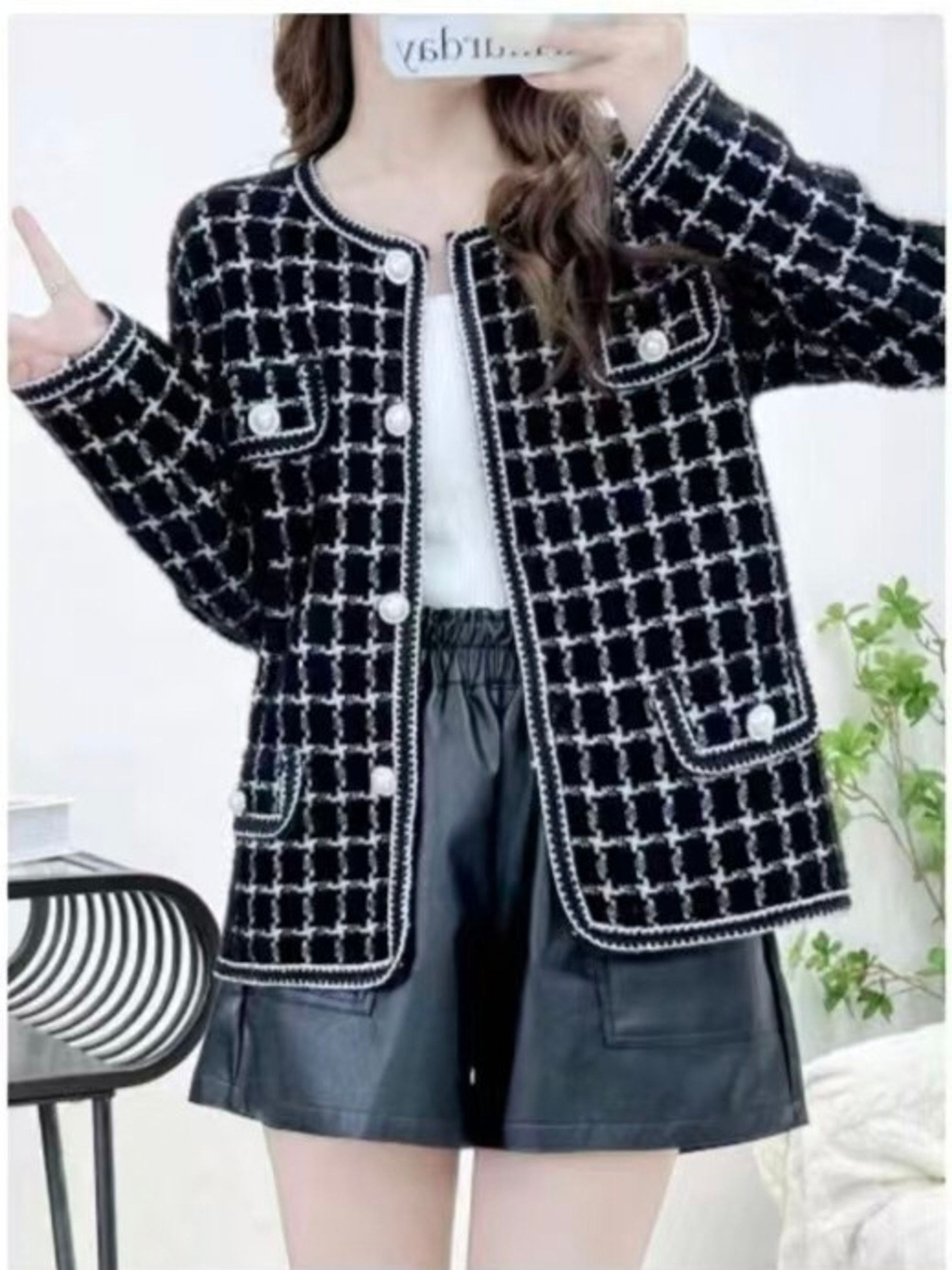 Jaqueta feminina vintage francesa gola alta solta 10#