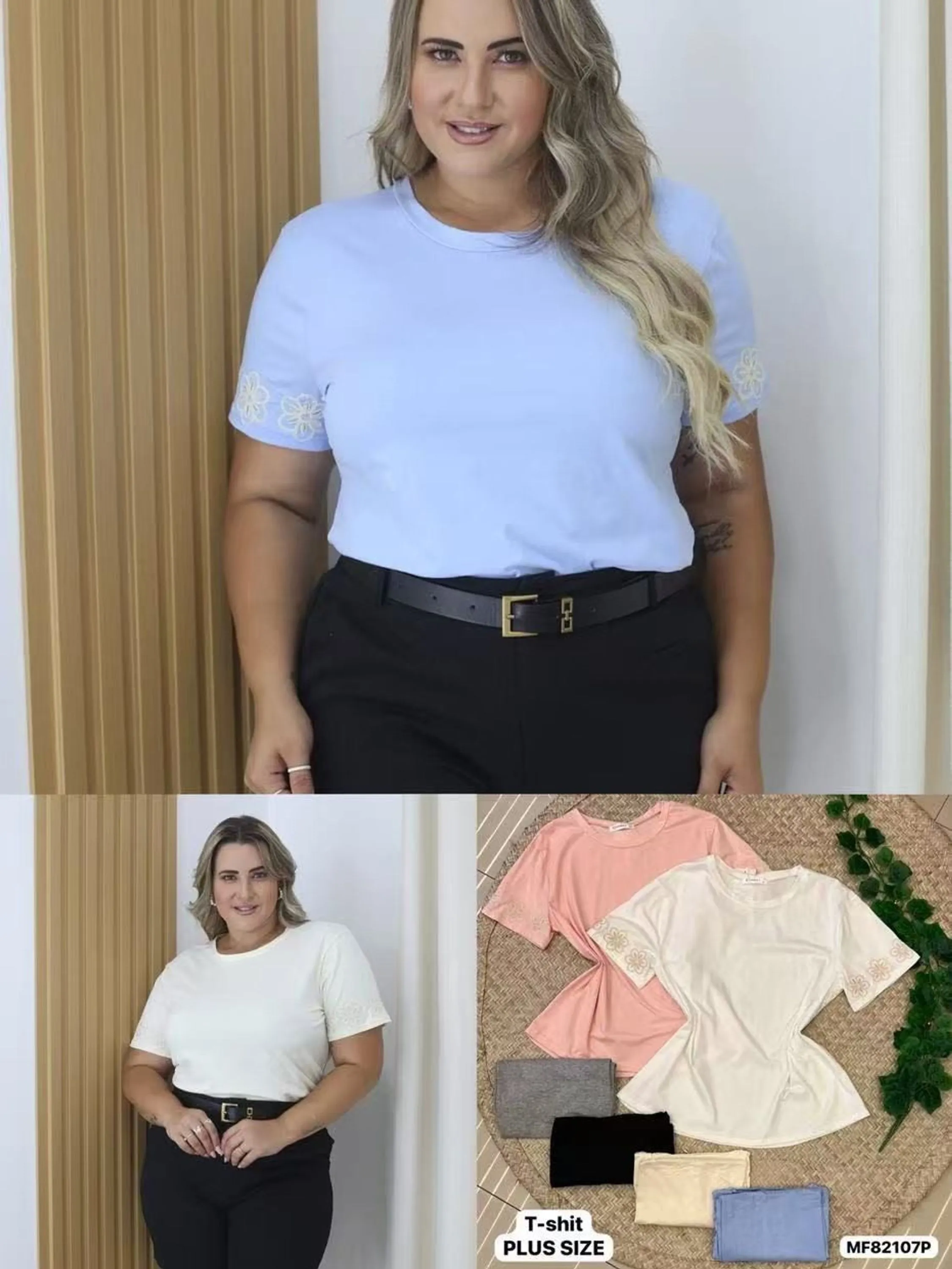 Camiseta plusai bordado  algodão importado femininas MF82107