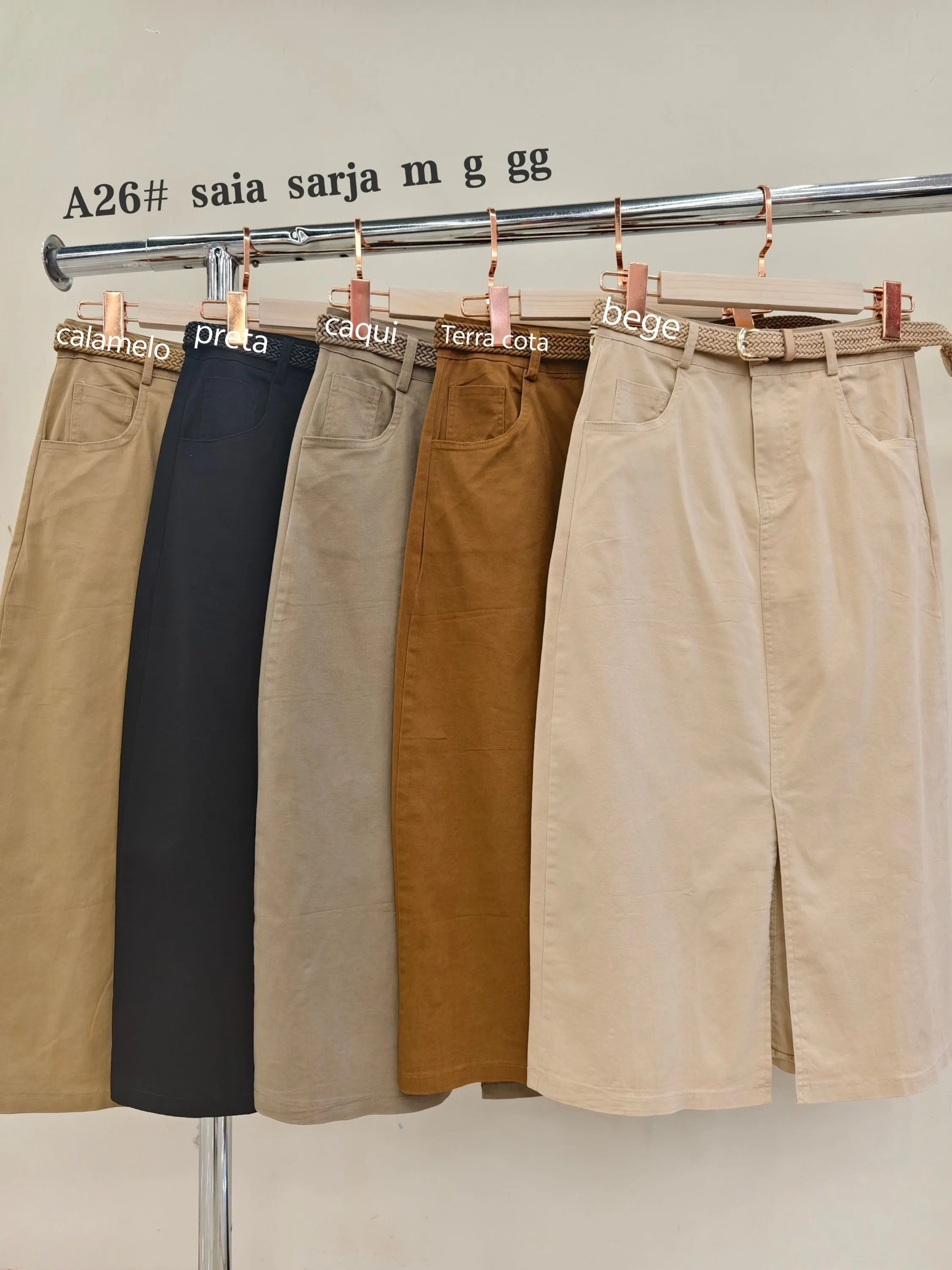 Saia midi sarja com Elastano importado femininas modas A26