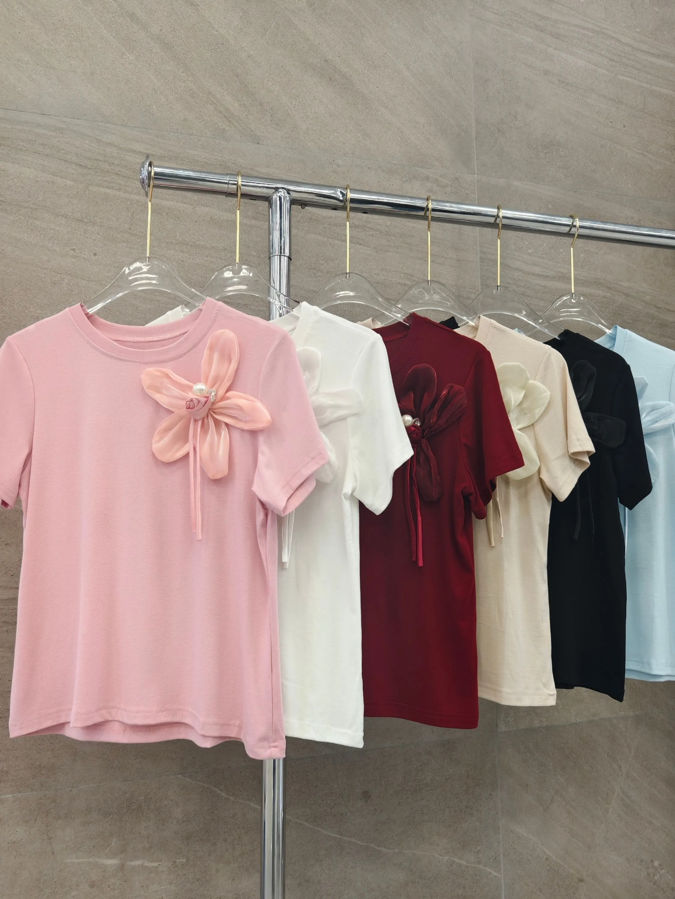 Camiseta flor algodão importado femininas modas TX9006