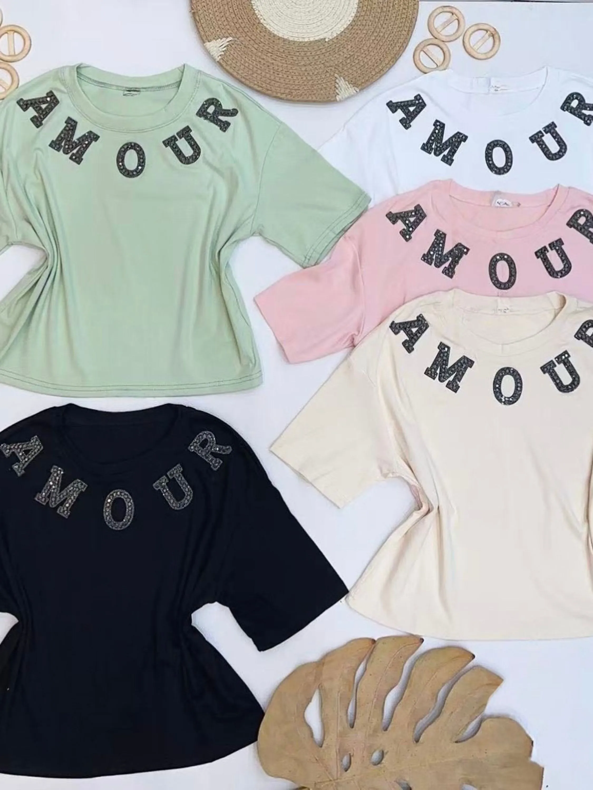 Camiseta AMOUR Algodão importado femininas modas DXY7432