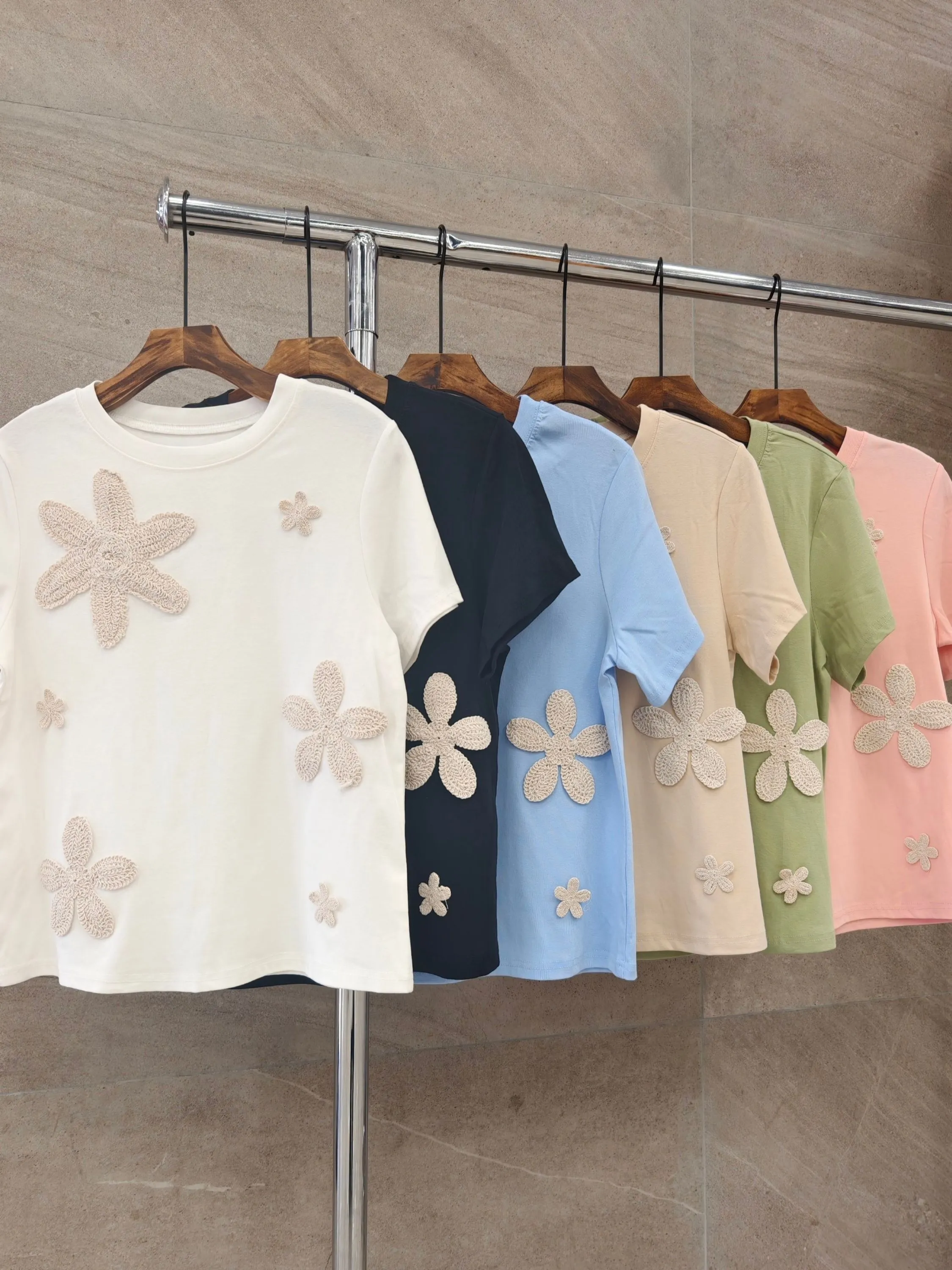 Camiseta bordado Algodão importado femininas modas Y22