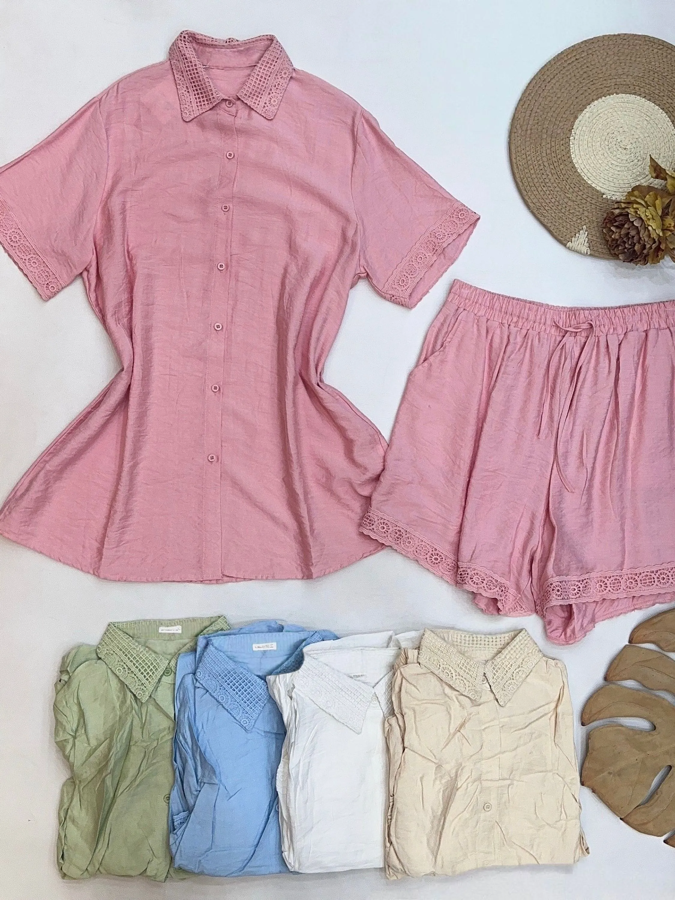 Plusai conjunto bordado Linho importado femininas LF15561P