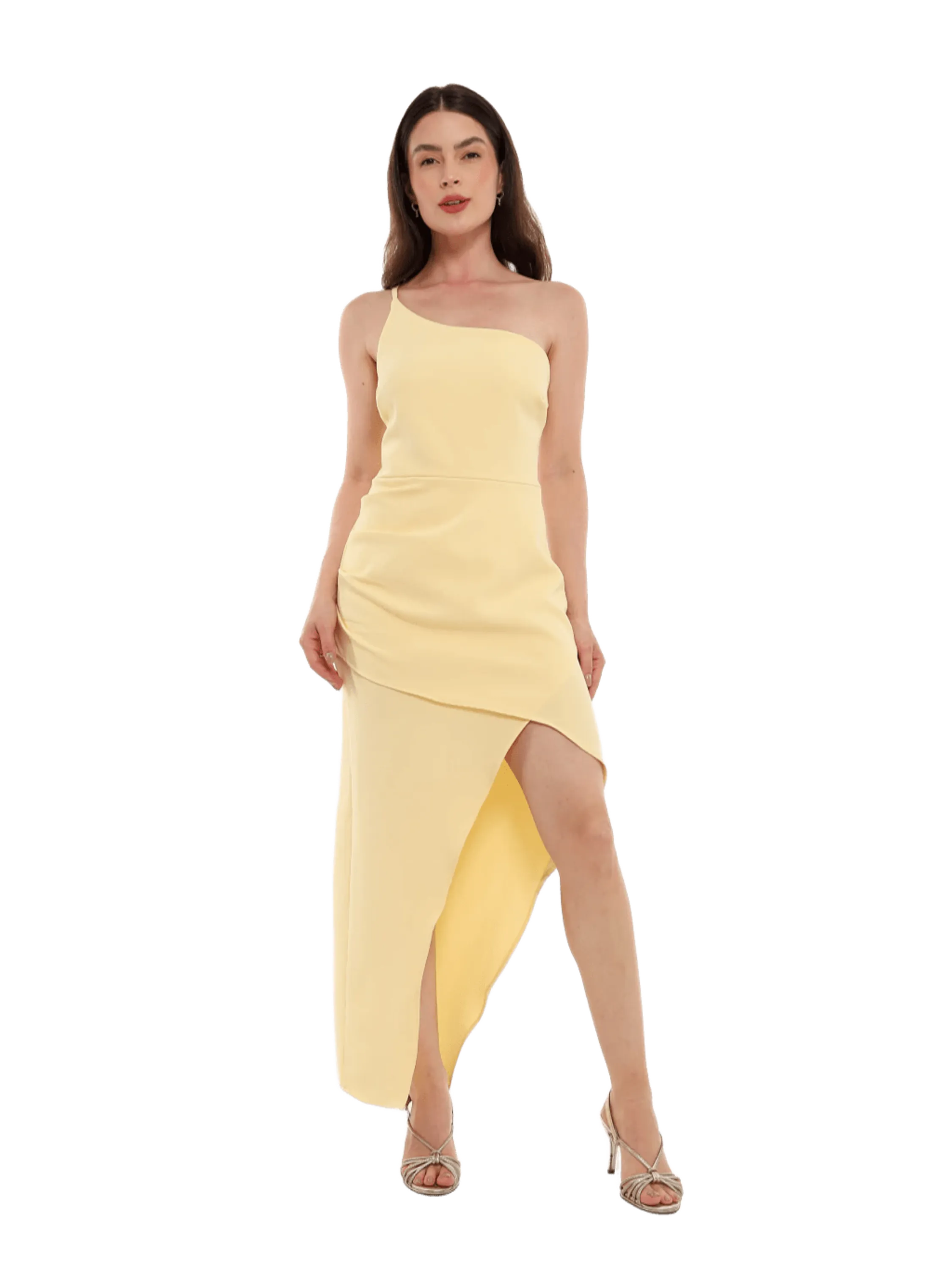 vestido social manga nula com fenda ves-0024