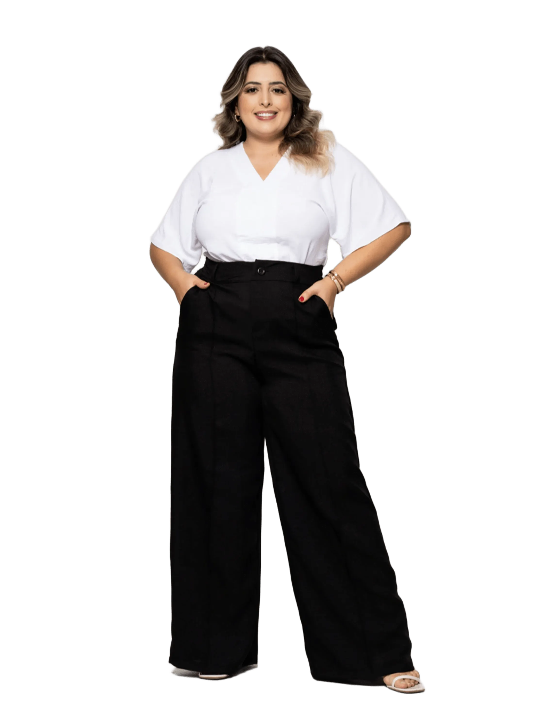 Calça Plus Size Feminina Pantalona com cós de elástico clpl-005