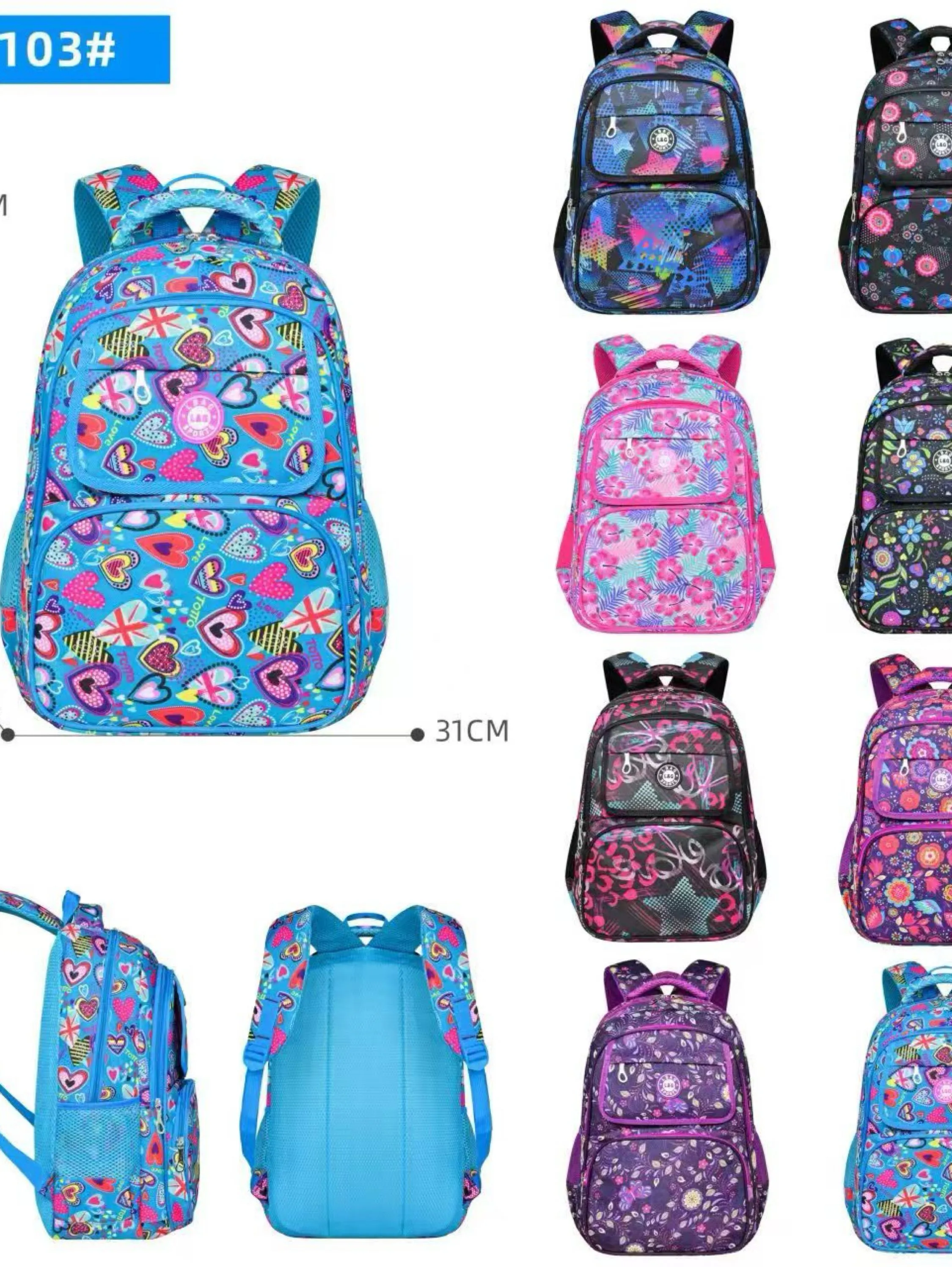 KIT3cores Mochila Femininas Alice Bolsas