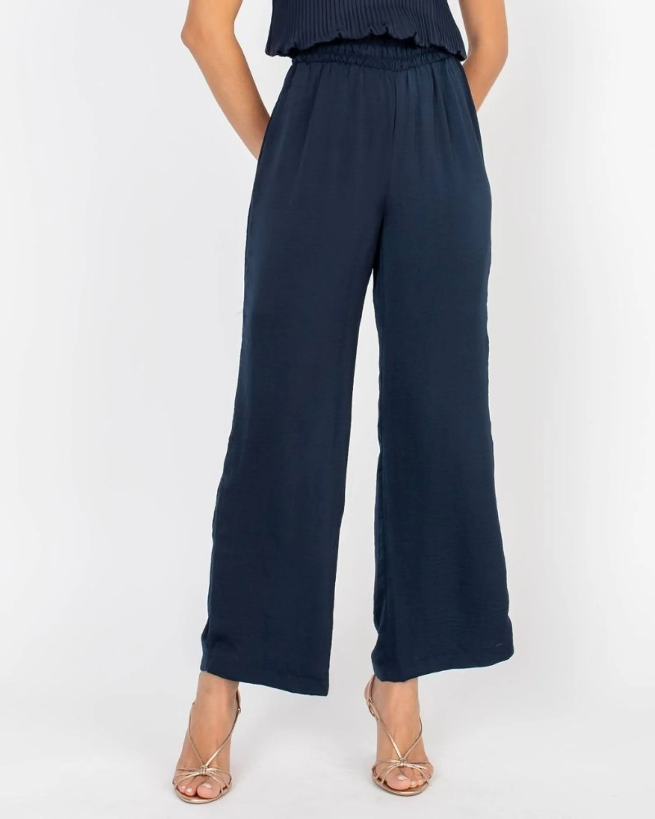 CALÇA PANTALONA ACETINADA AZUL