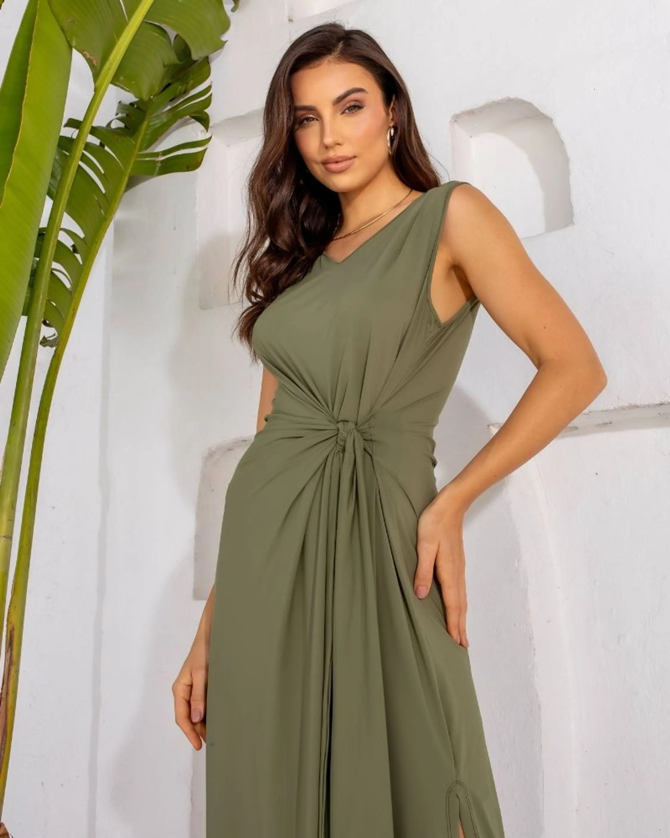 VESTIDO MIDI REGATA AMARRAÇÃO HUG VERDE