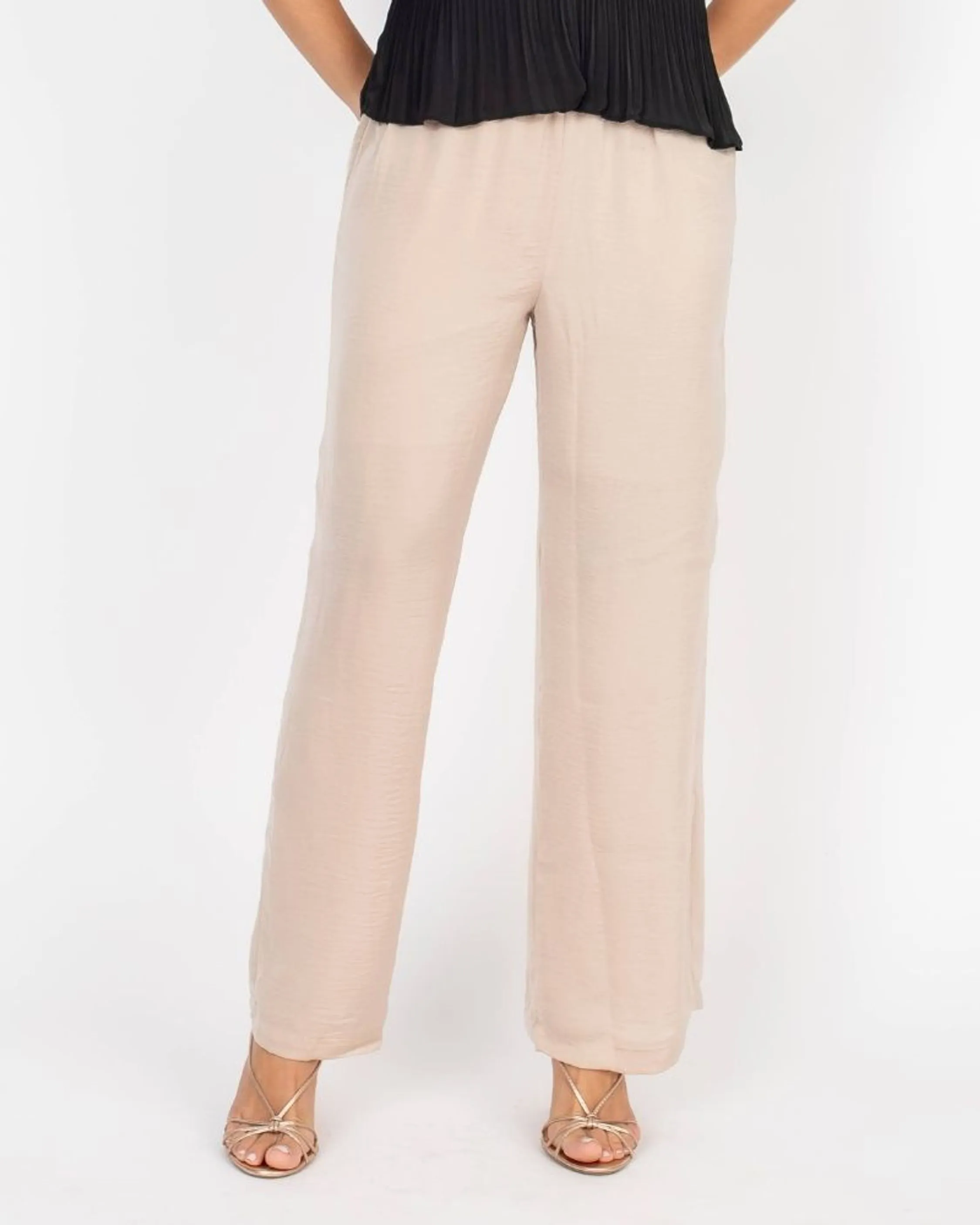 CALÇA PANTALONA ACETINADA BEGE