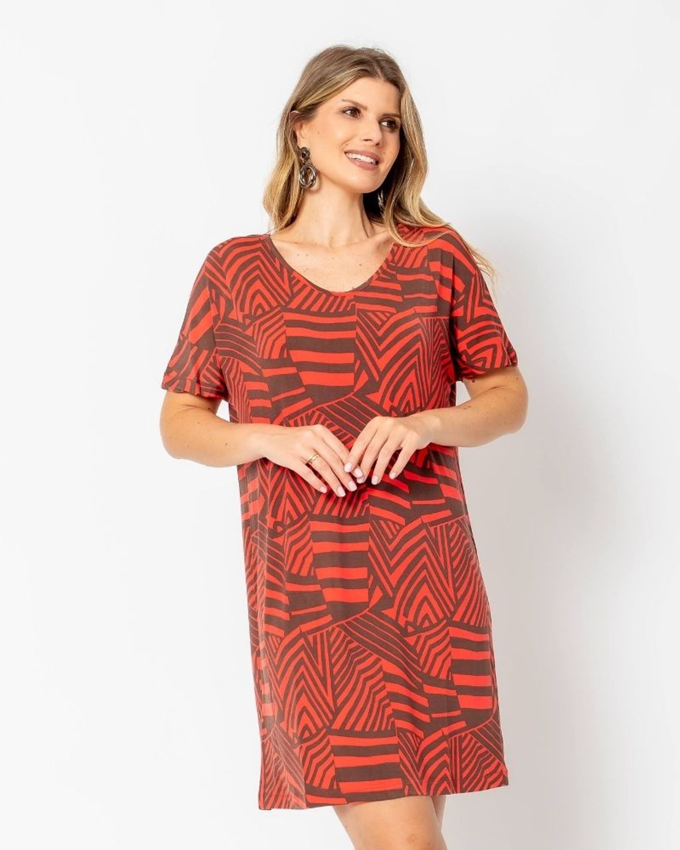 VESTIDO CURTO DE MALHA ESTAMPADO VERMELHO