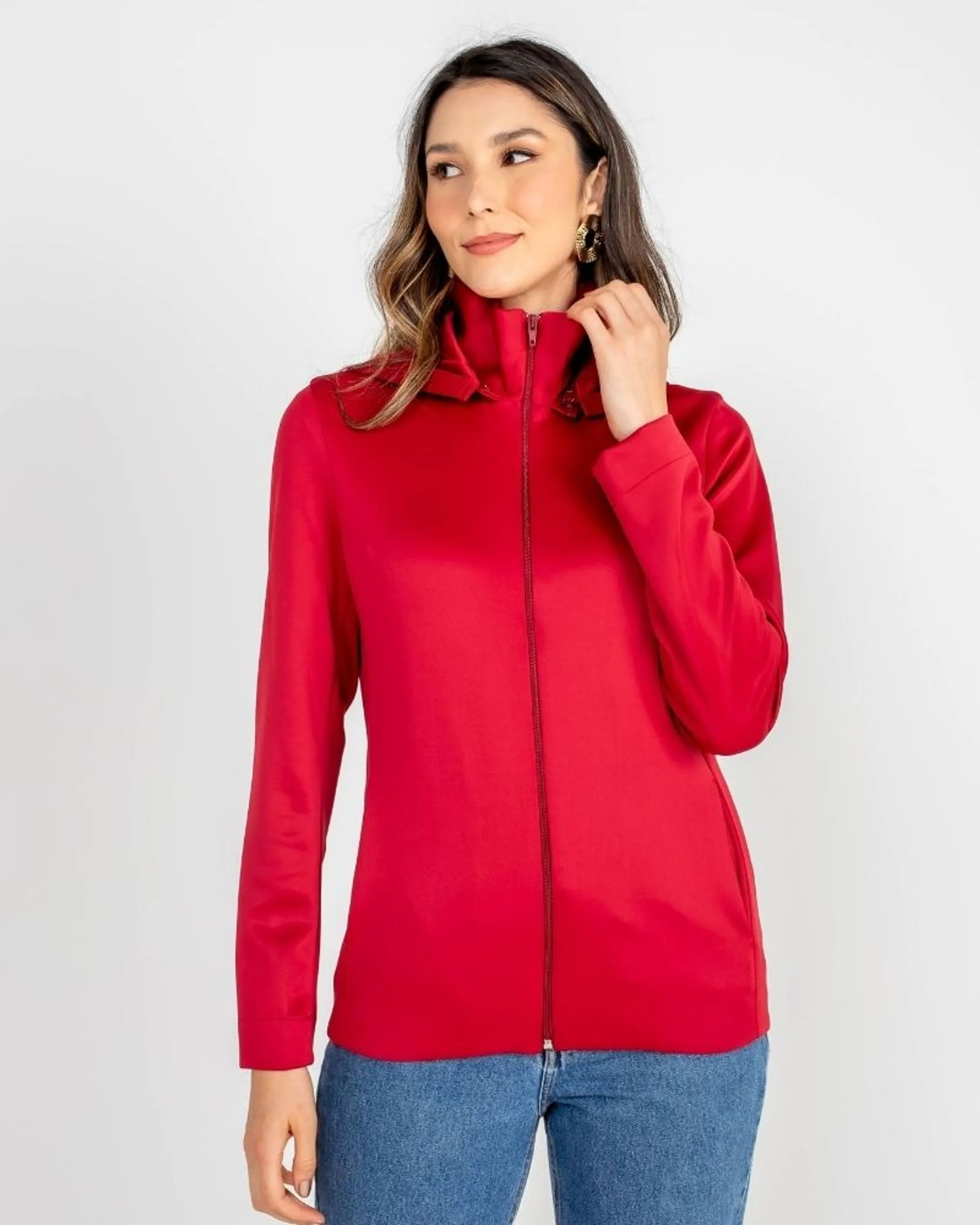 CASACO DE MALHA NEOPRENE LISA C/ CAPUZ VERMELHO