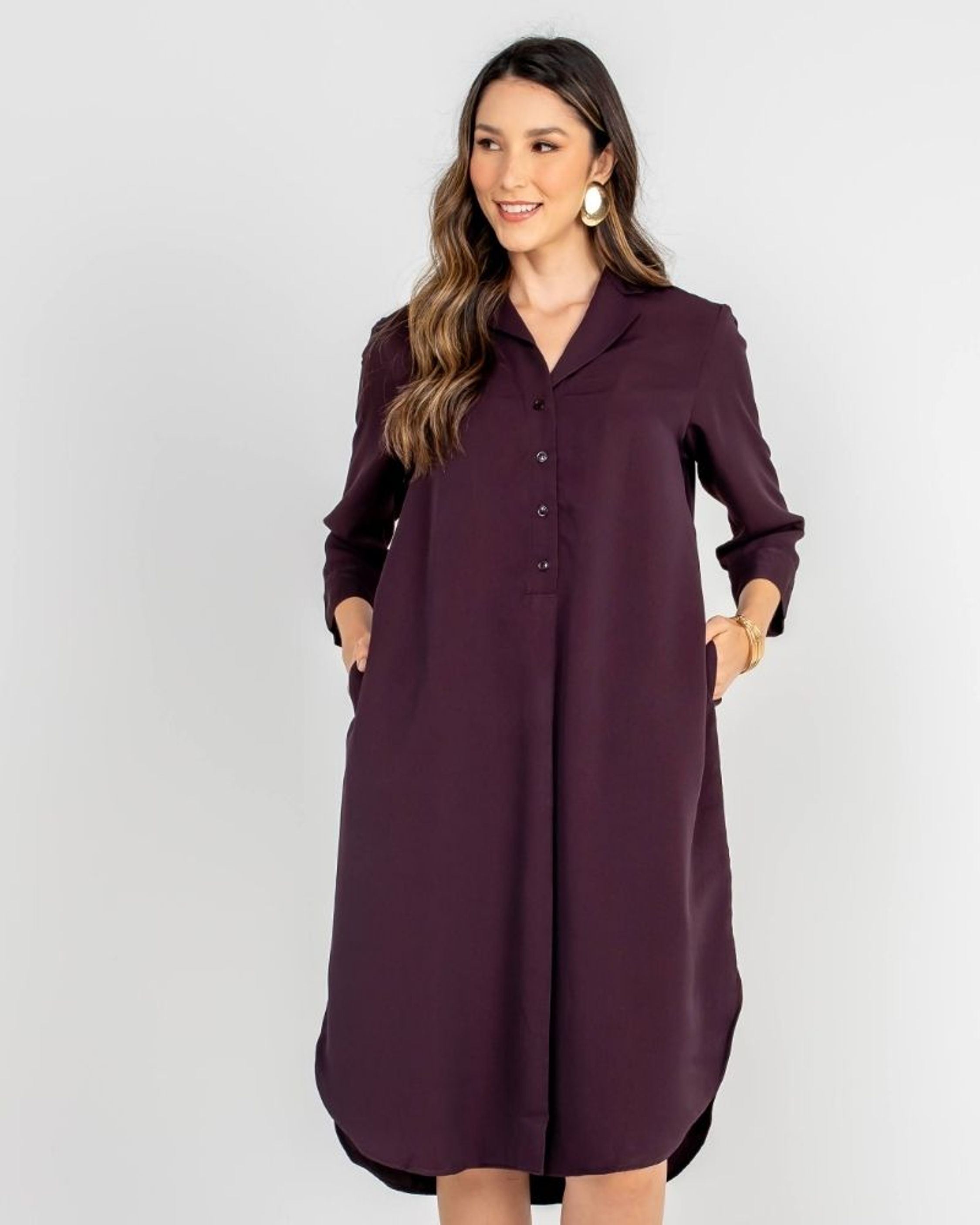 VESTIDO MIDI ALFAIATARIA VINHO