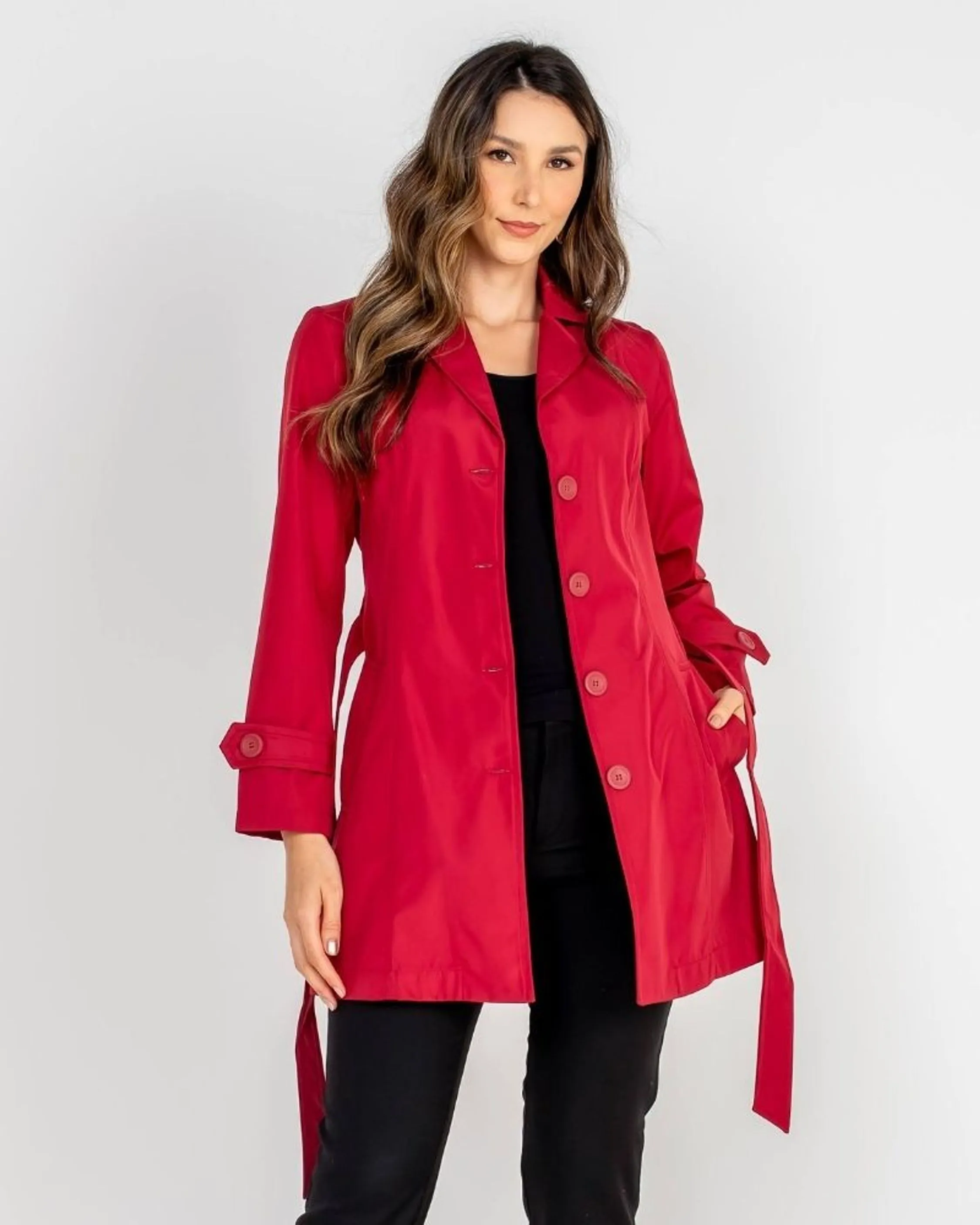 TRENCH COAT SOBRETUDO GOLA FINA VERMELHO