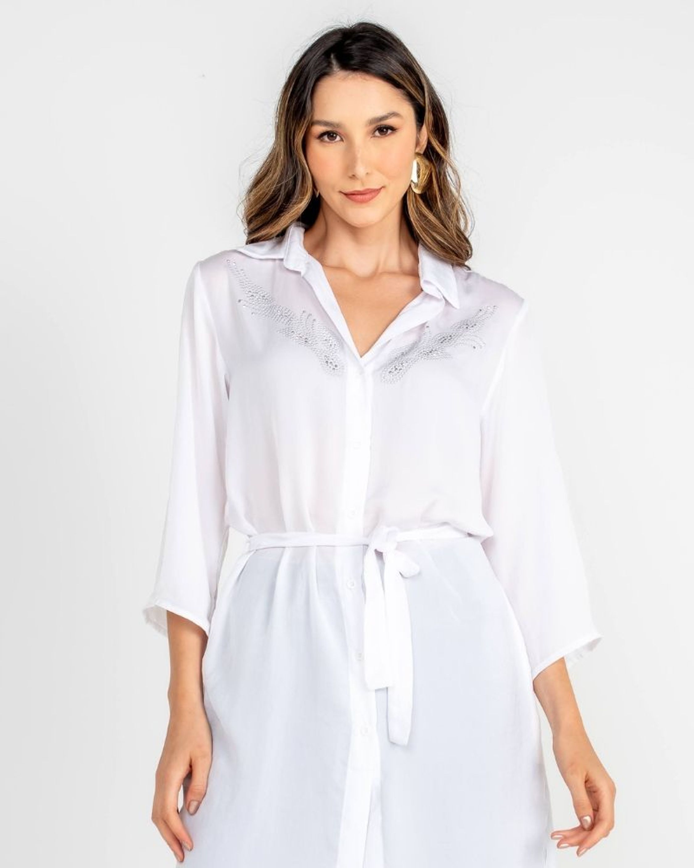 CHEMISE VESTIDO ACETINADO C/ PEDRARIAS BRANCO