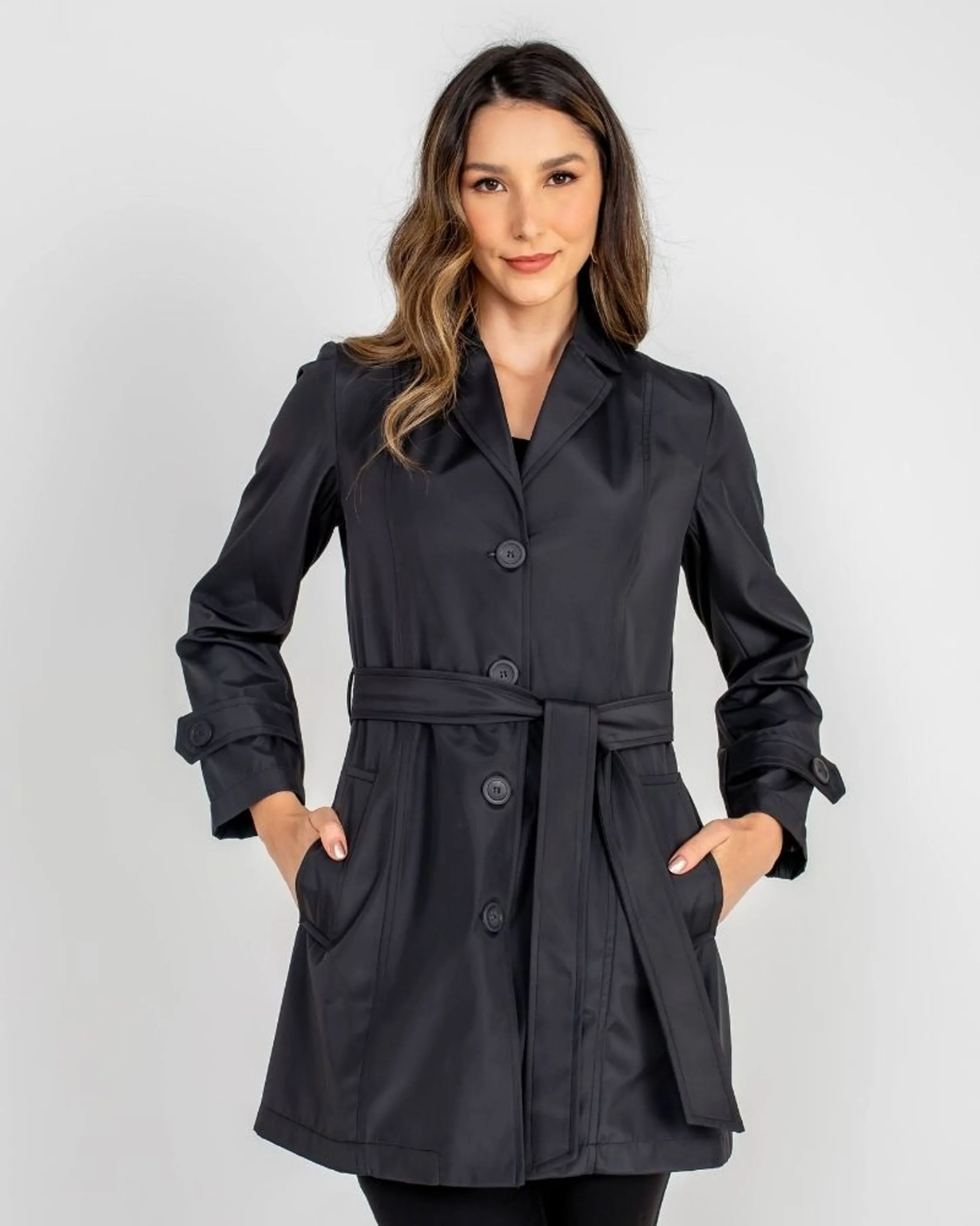 TRENCH COAT SOBRETUDO GOLA FINA PRETO