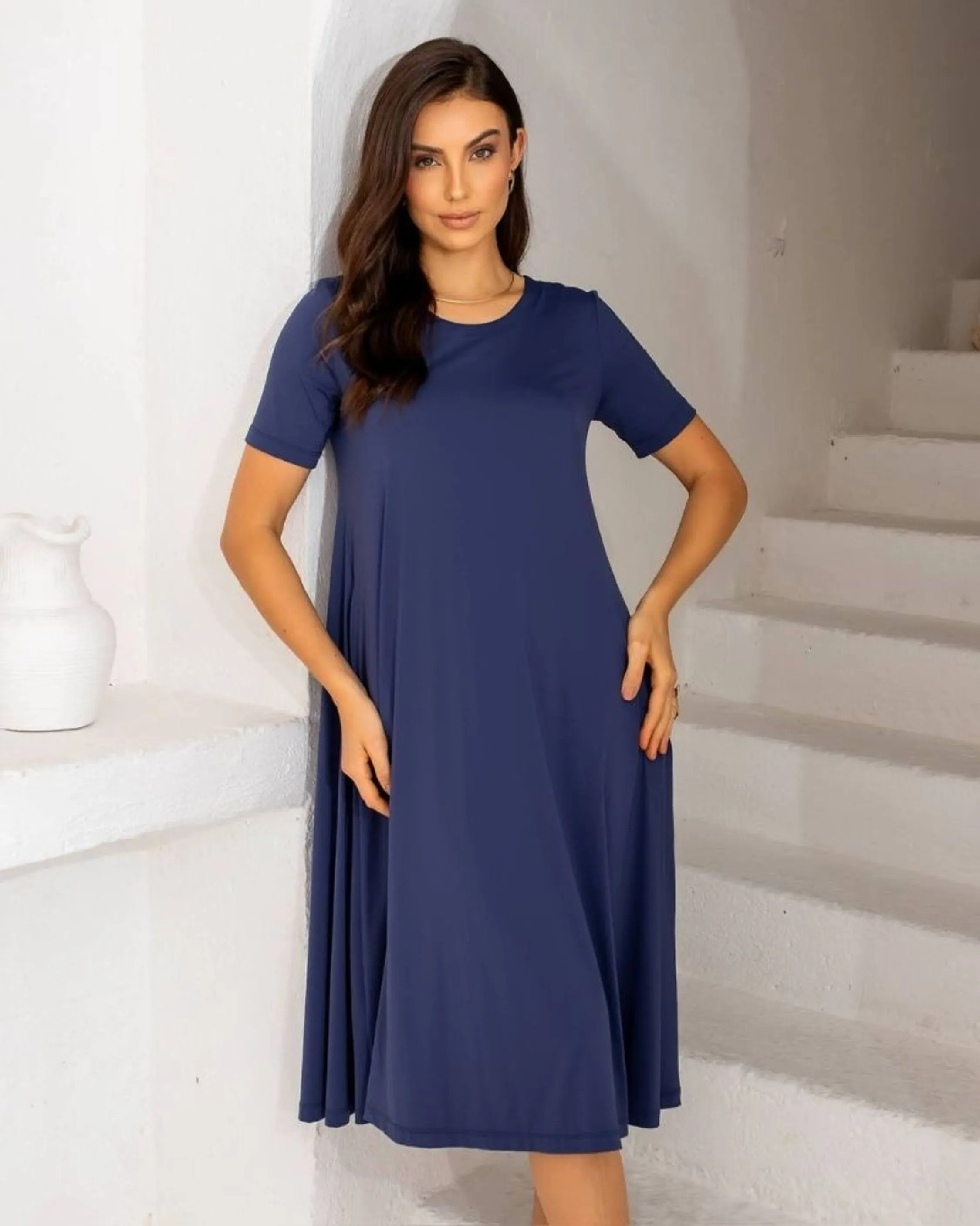 VESTIDO MIDI EVASE HUG AZUL