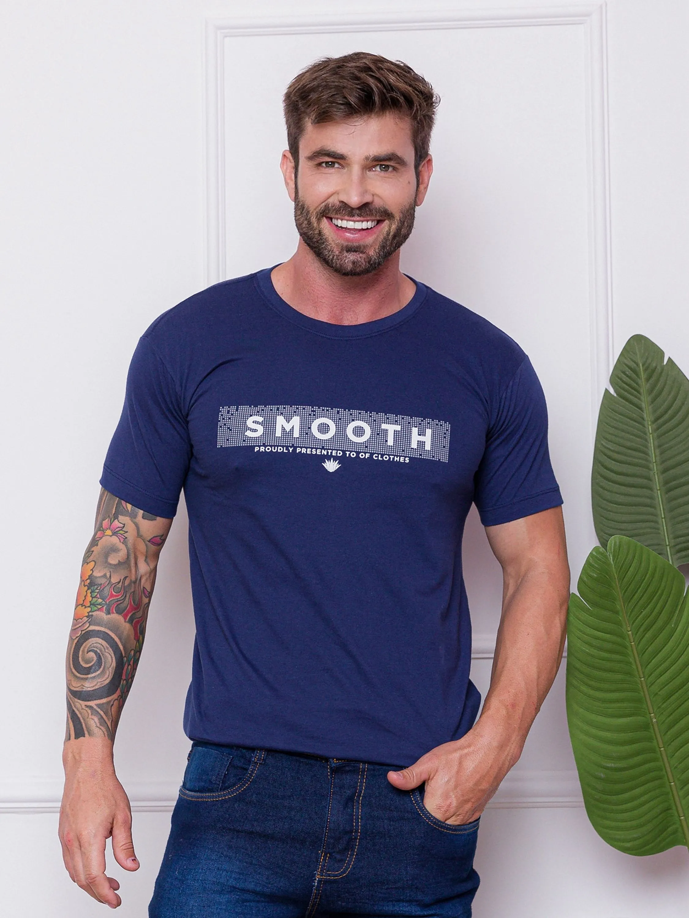 Camiseta Masculina SMOOTH Simples Estampada Camisa Básica Bl