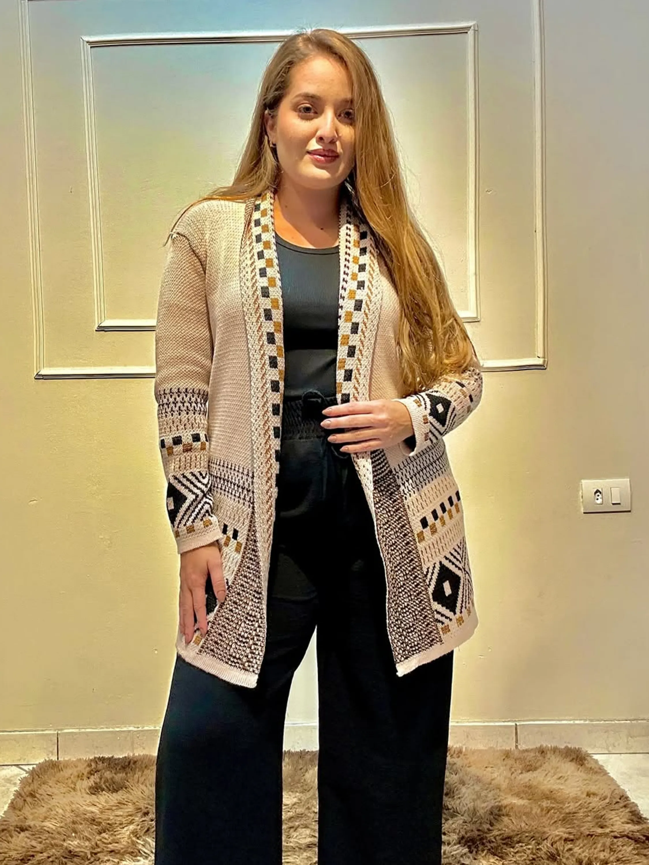 Casaco quadriculado plus size tricô.