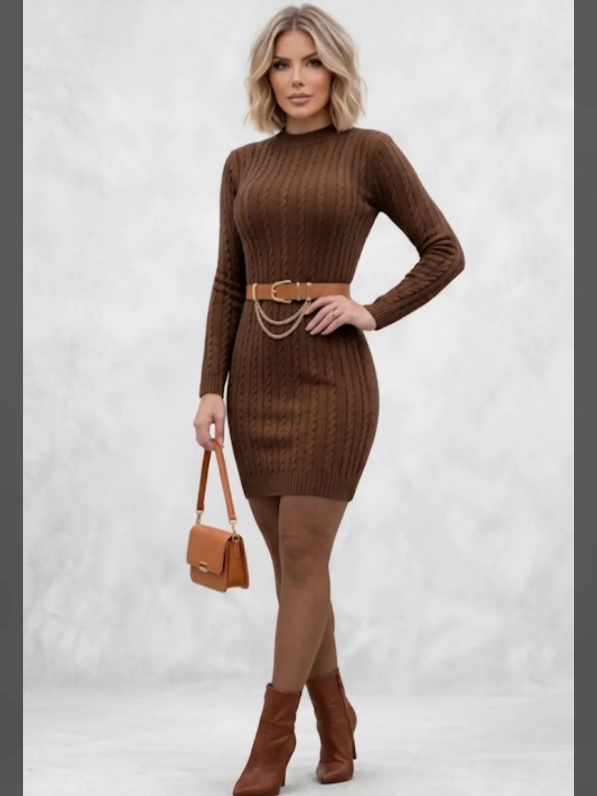 Vestido trança manga longa tricô modal.
