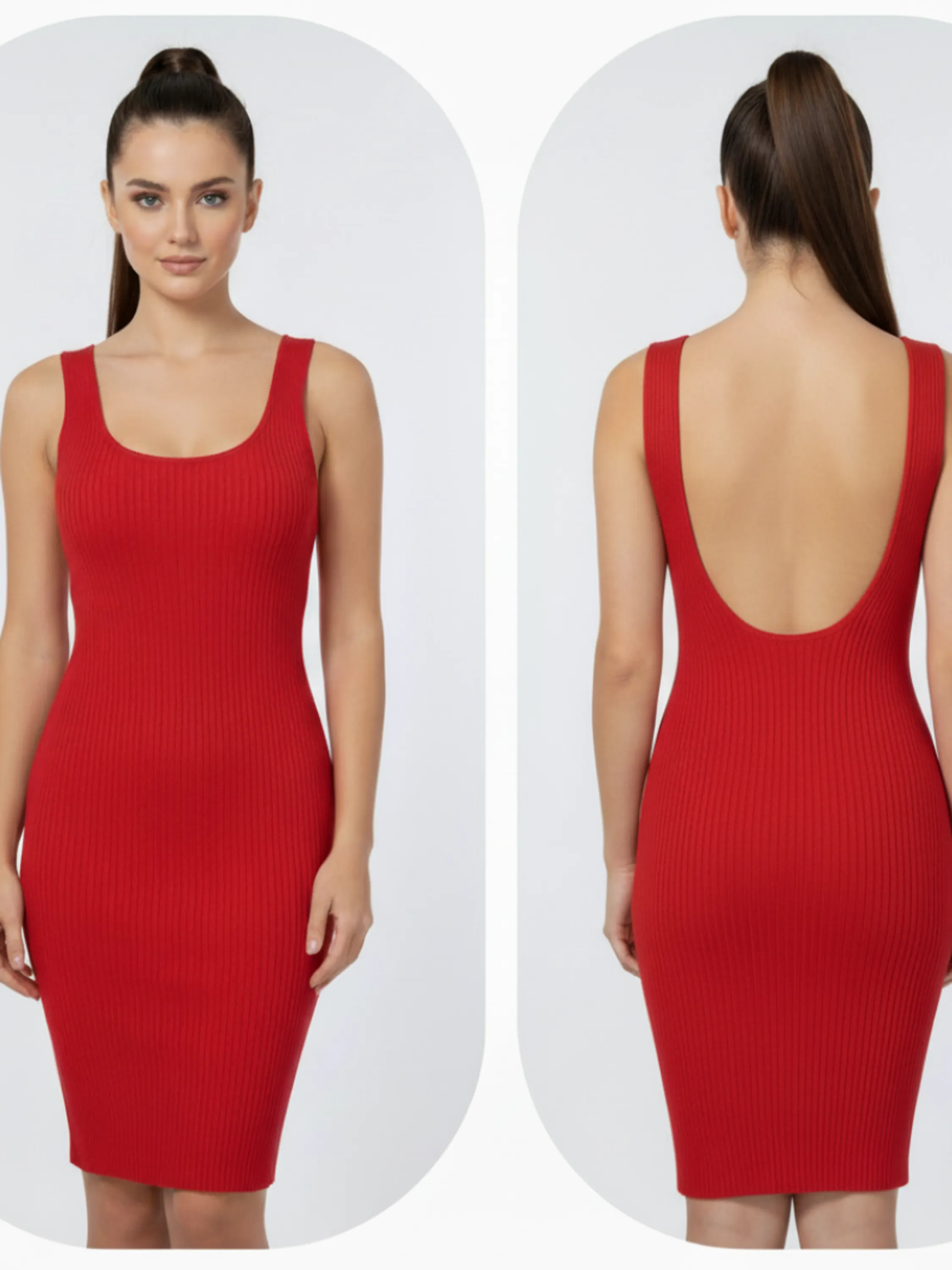 Vestido tricô canelado, costas aberta tricô modal.