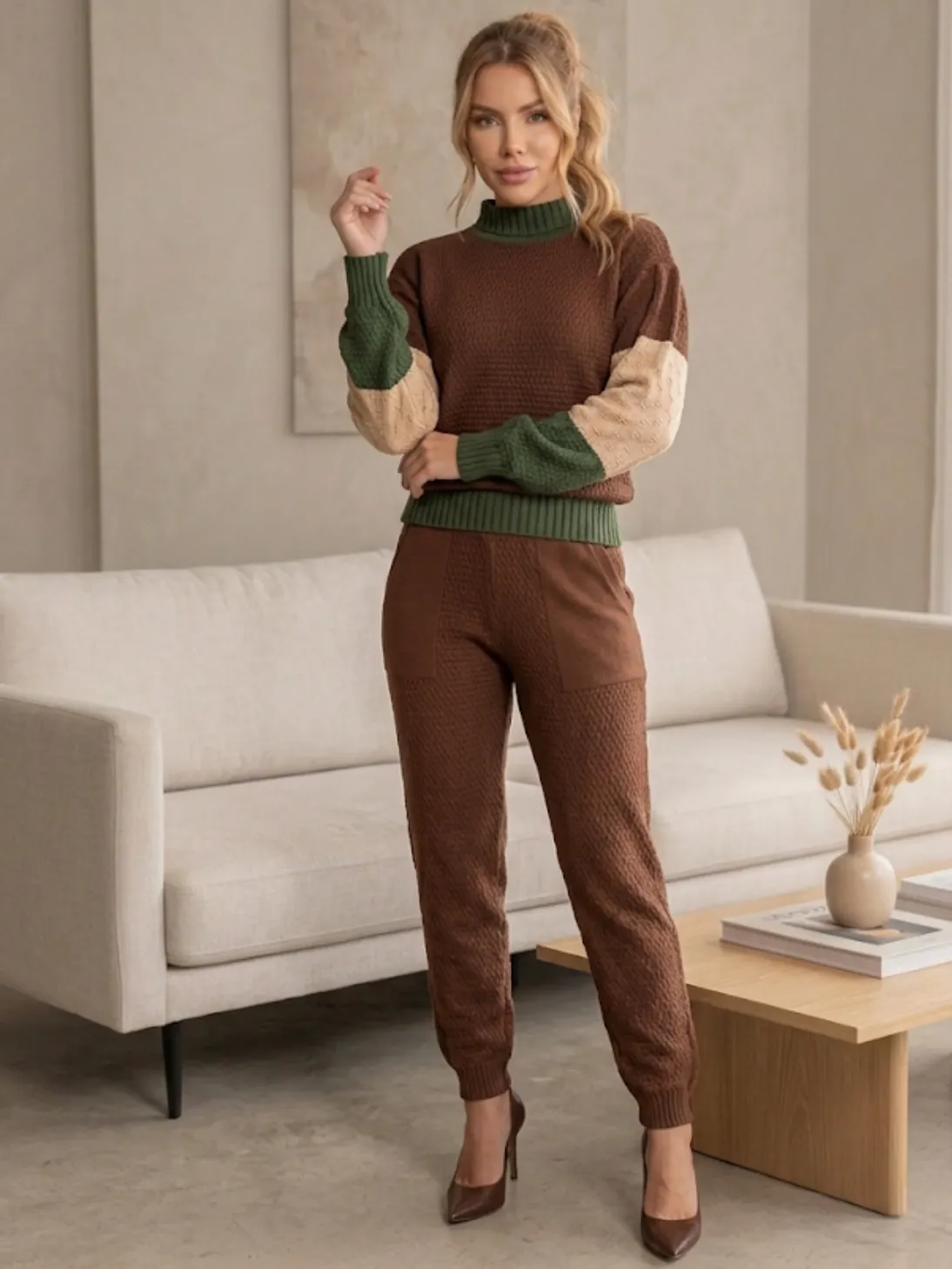 Conjunto cores tricô mousse.