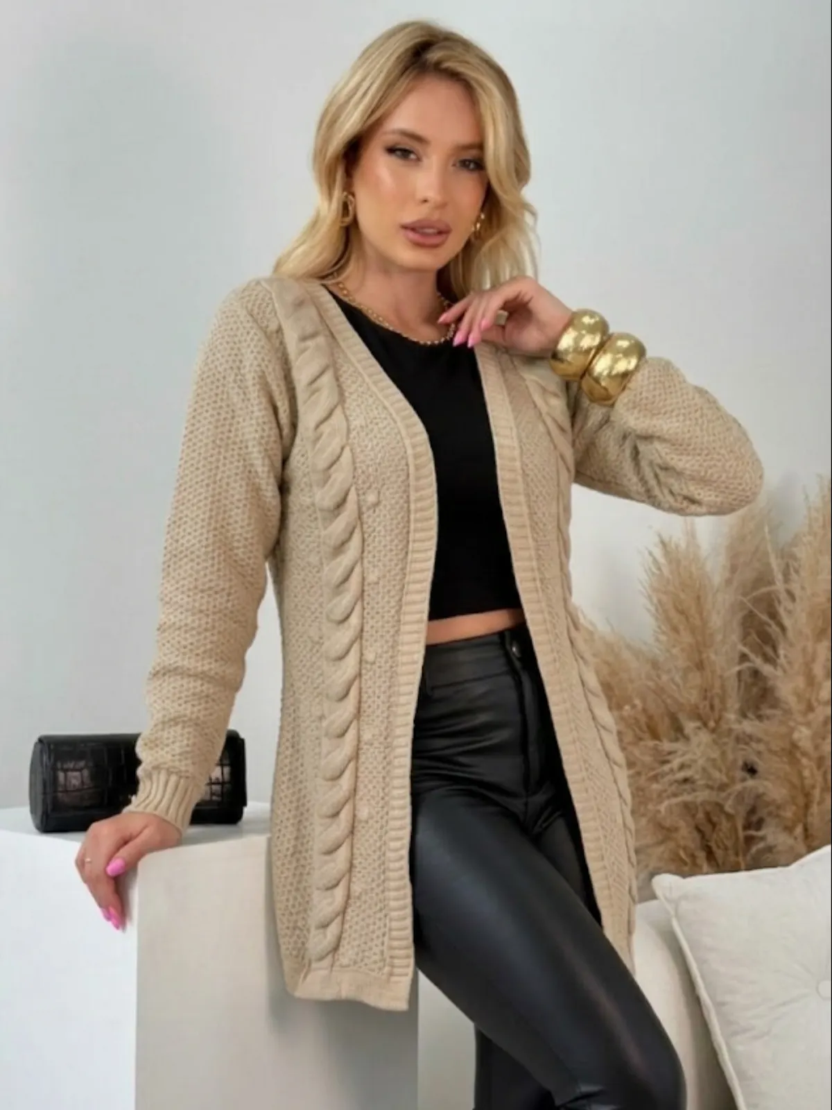 Casaco trança e pipoca tricô.