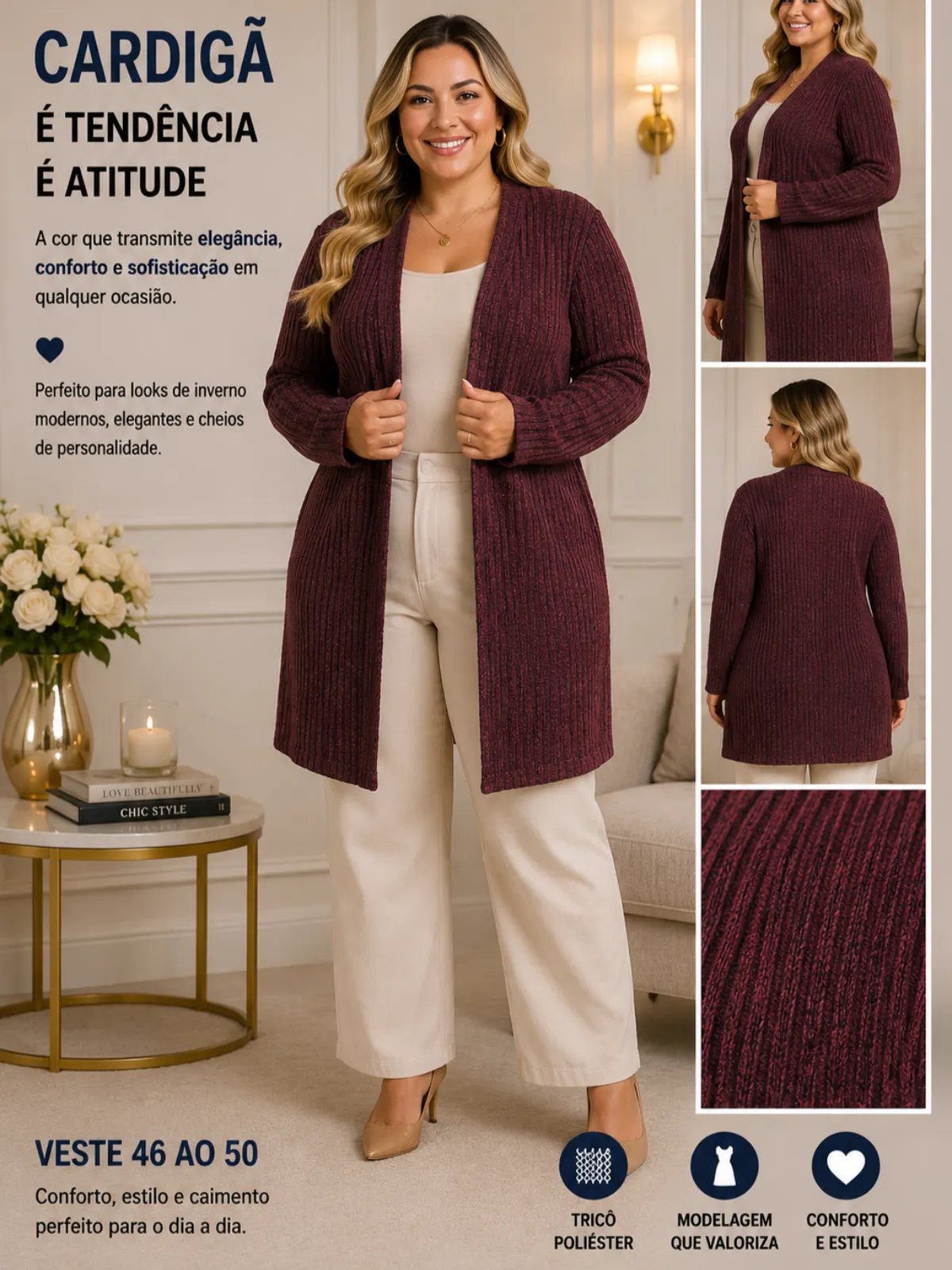 Cardigan liso Plus Size.