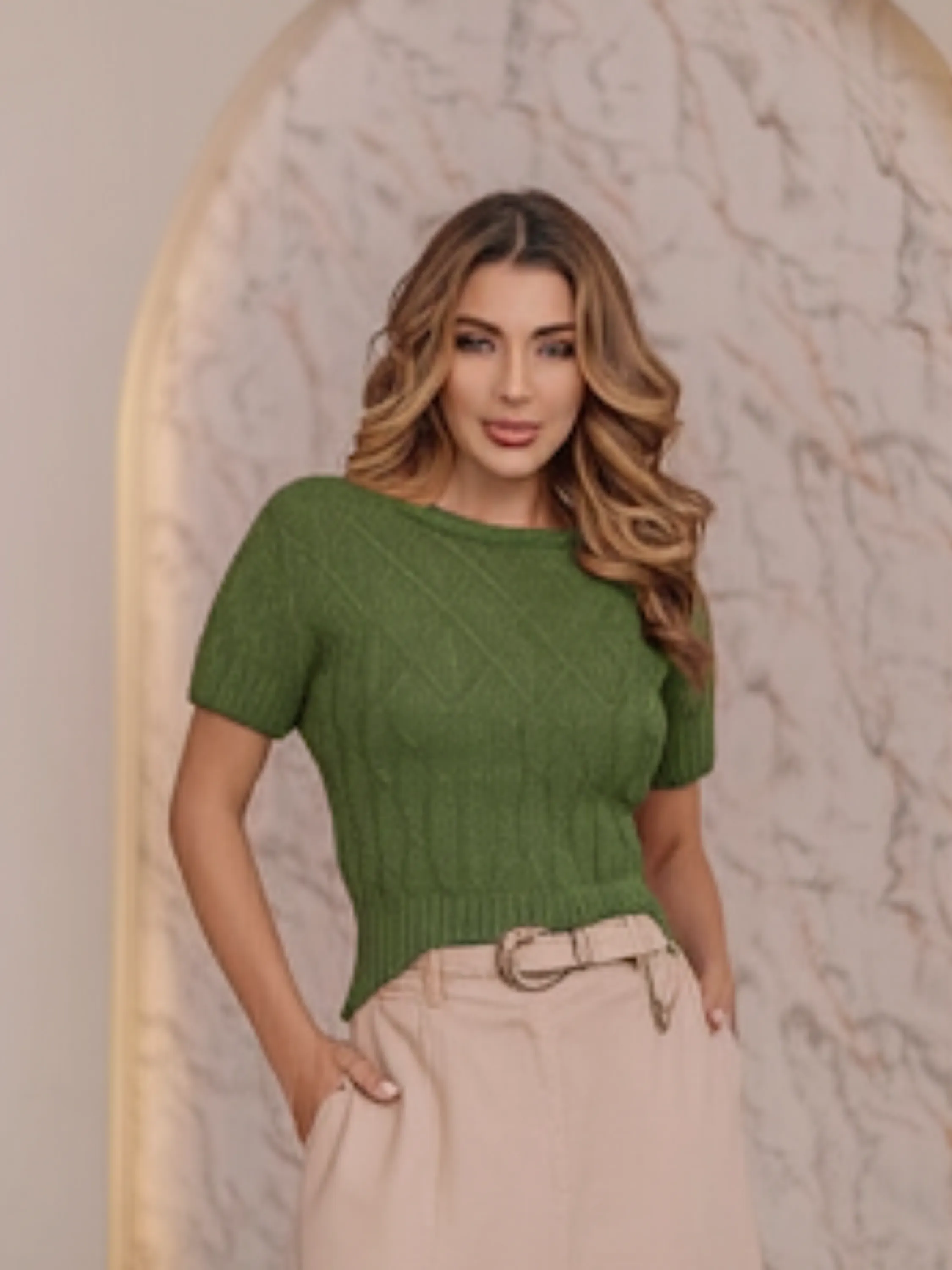 Blusa losango m.c. tricô modal.