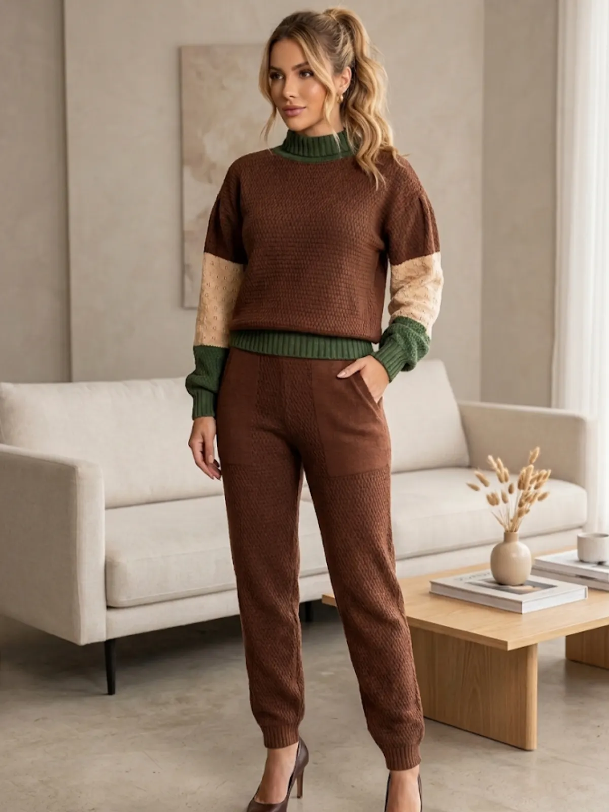 Conjunto tricô mousse.