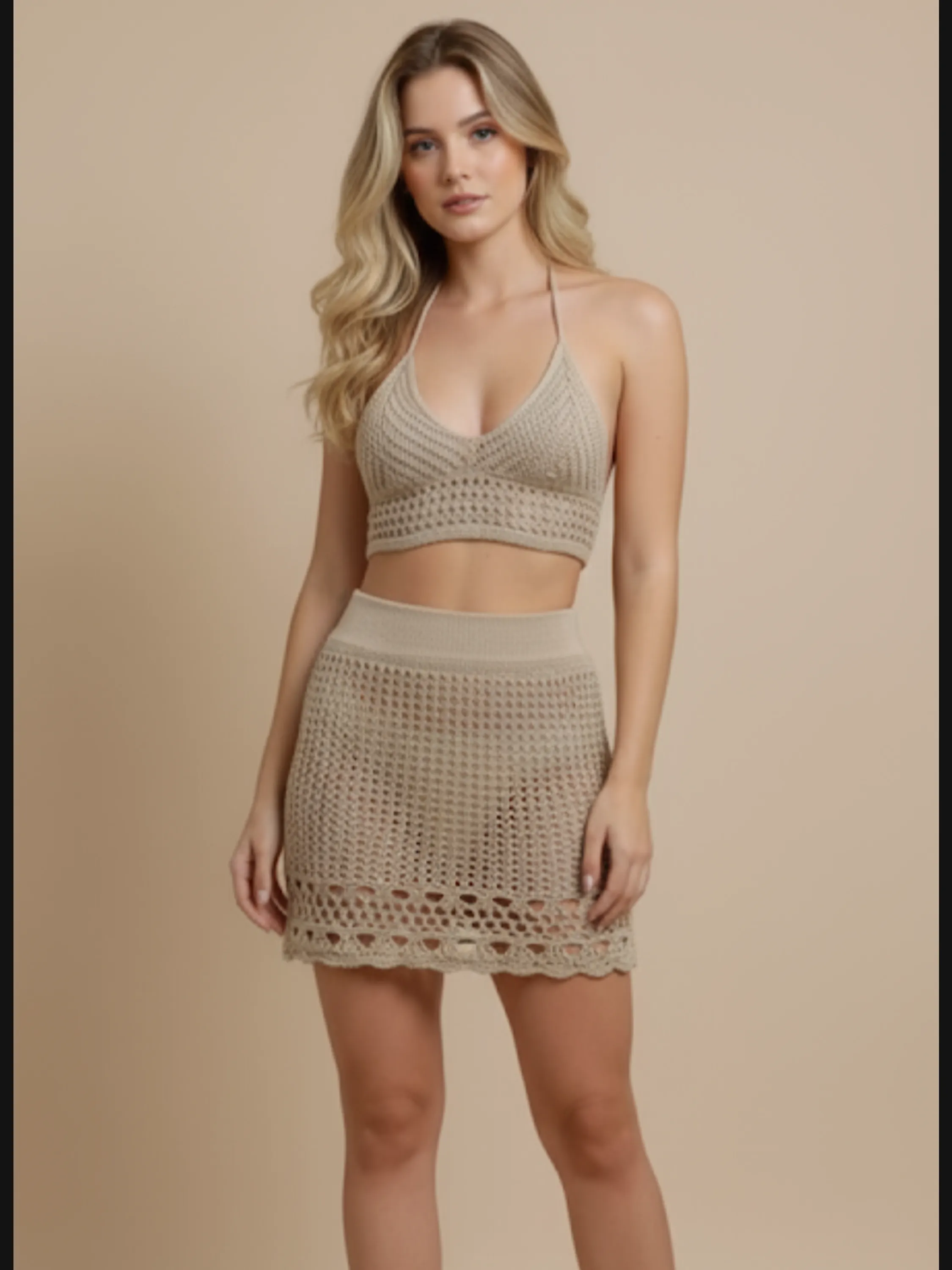 Conjunto detalhe na barra tricô.