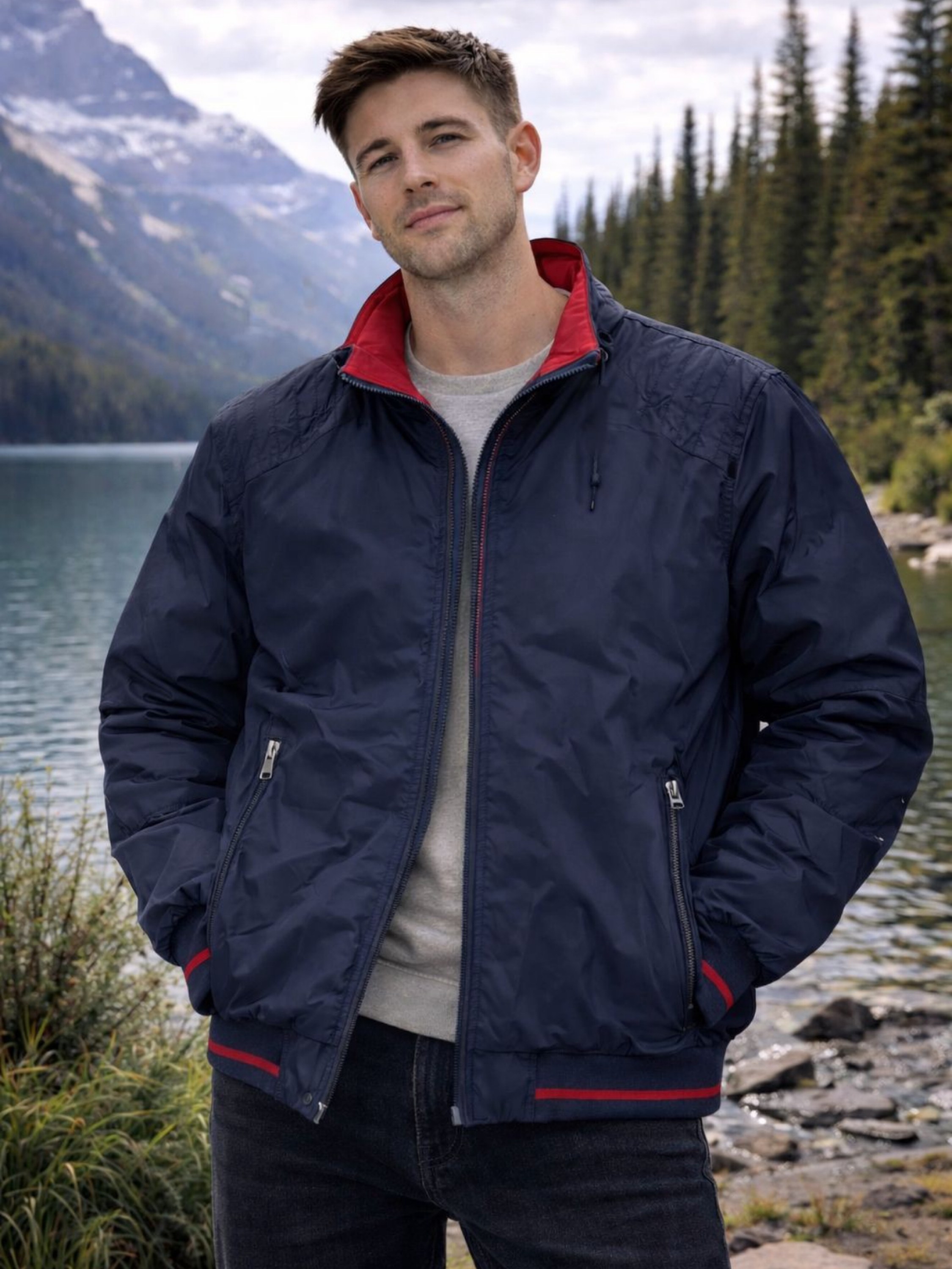 Jaqueta nylon dupla face masculina