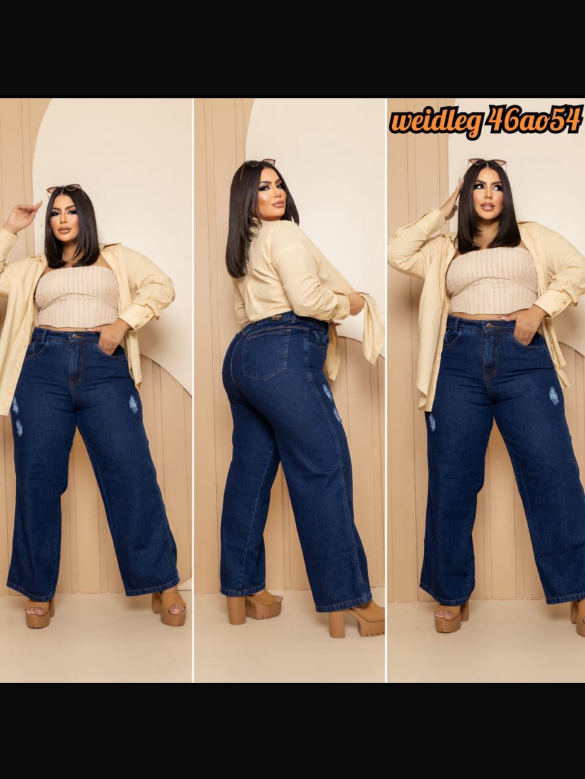 Wide leg Plus Size Rasgada Feminino