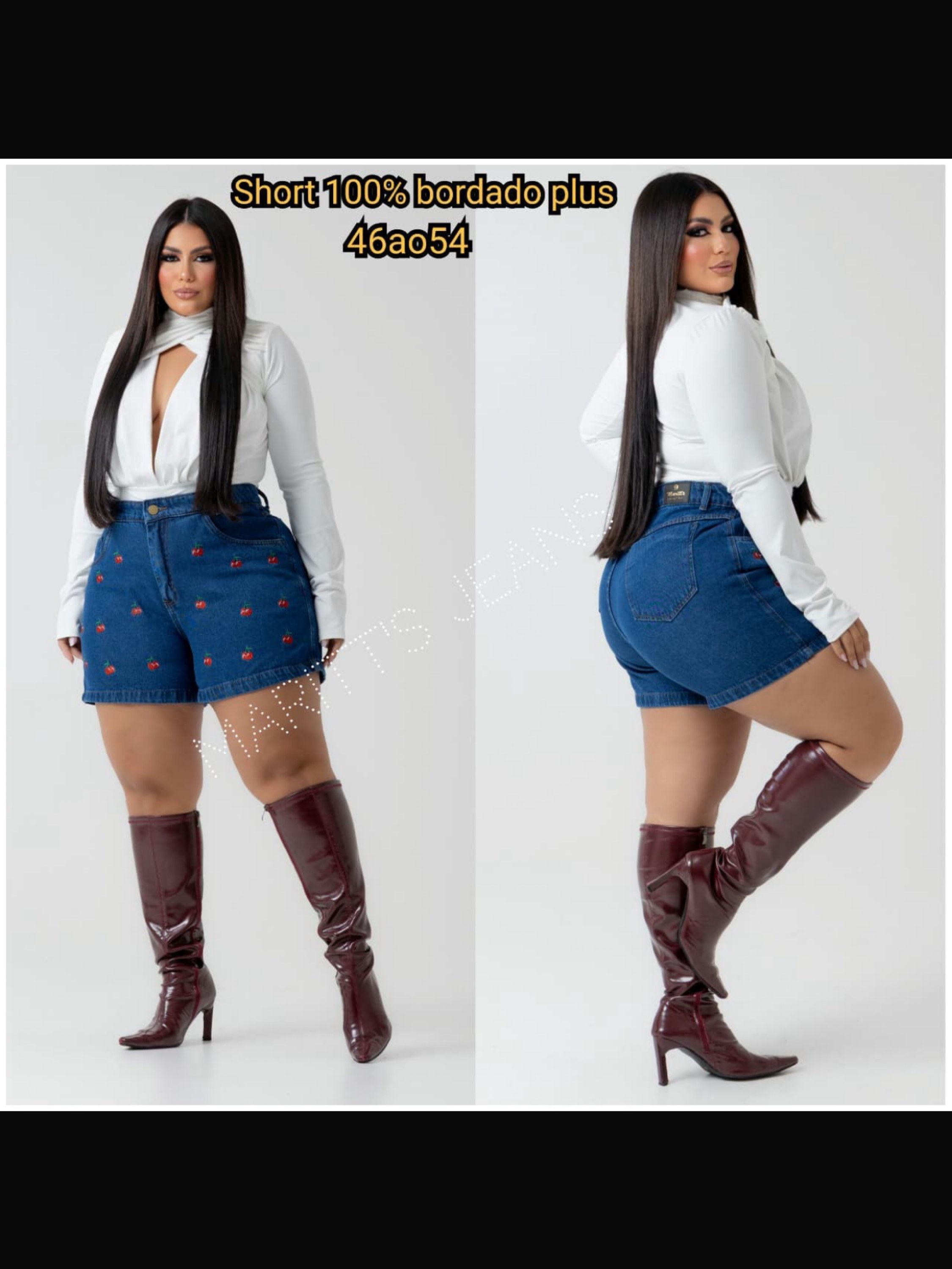 Short 100% Bordado Cereja Plus Size