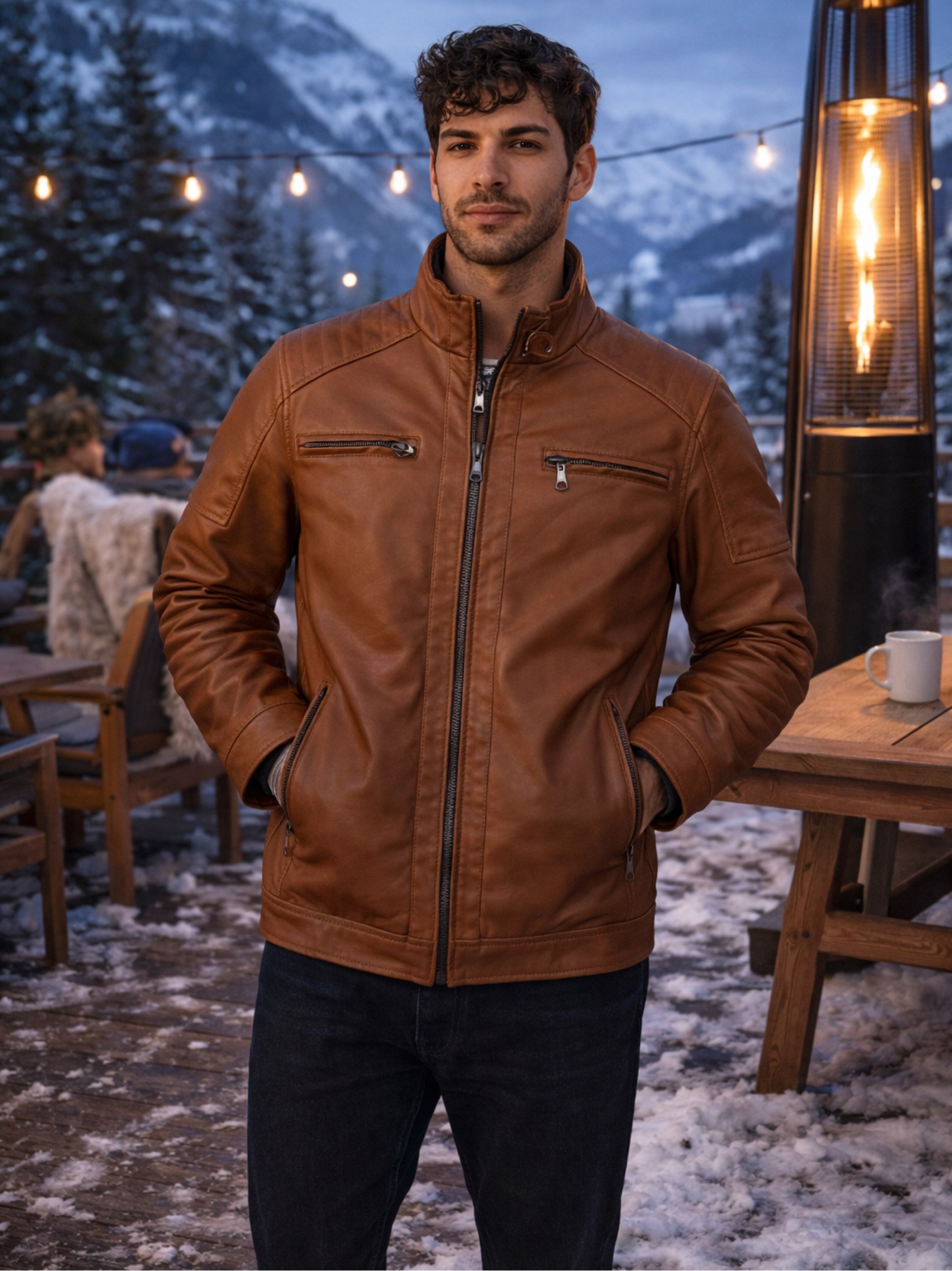 Jaqueta de couro forrada masculina