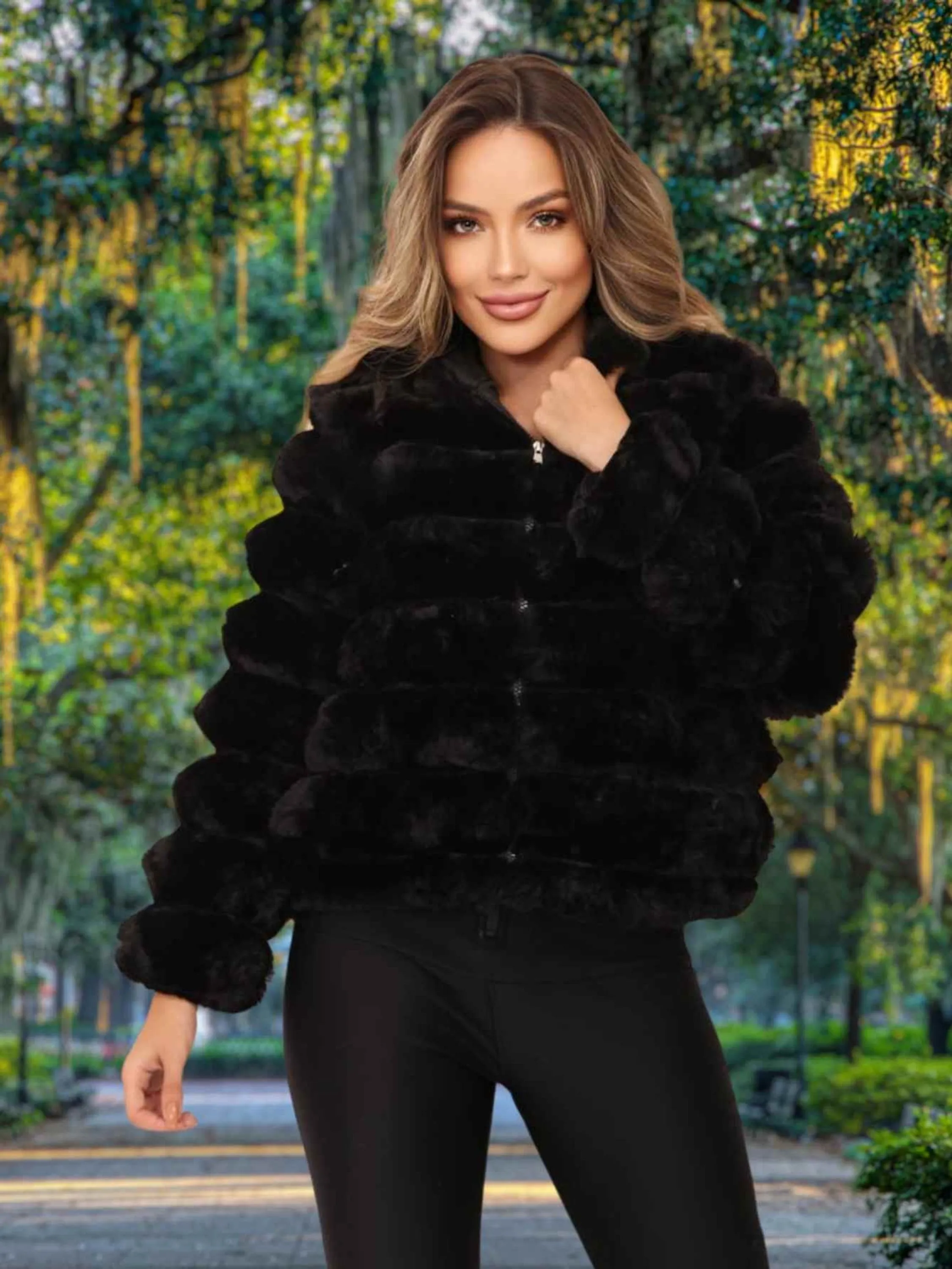 Jaqueta Lã feminina casaco moda de Outono Inverno Frio Preto RD669